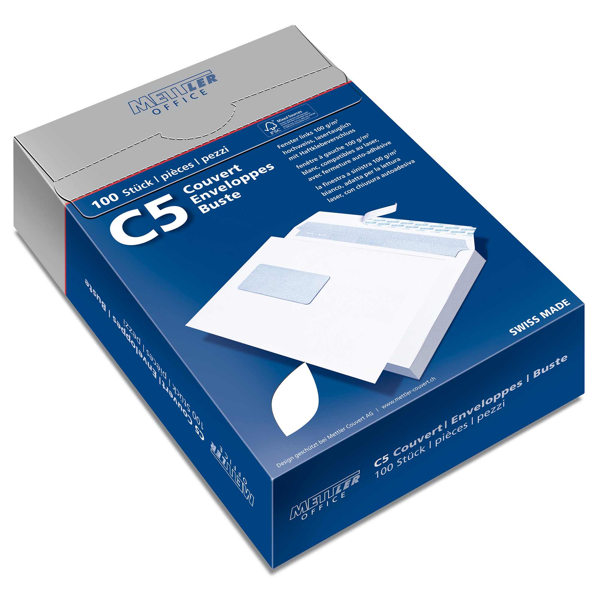 METTLER Envelope fenêtre gauche C5 8065-100S100 100g, blanc, colle 100 pcs.