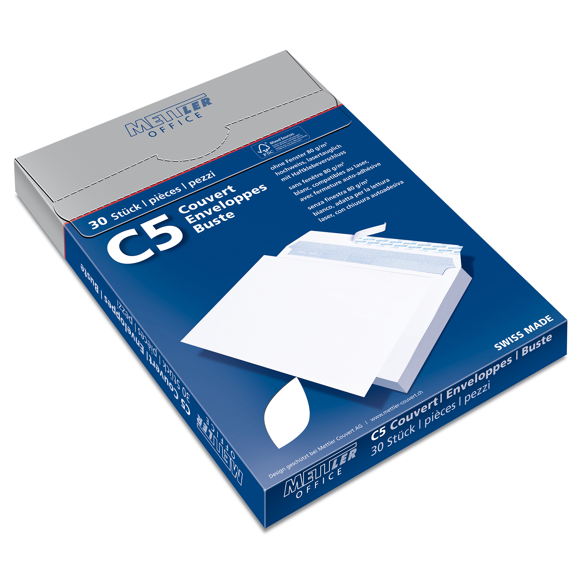 METTLER Enveloppe sans fenêtre C5 8066-100-S30 100g, blanc, colle 30 pcs