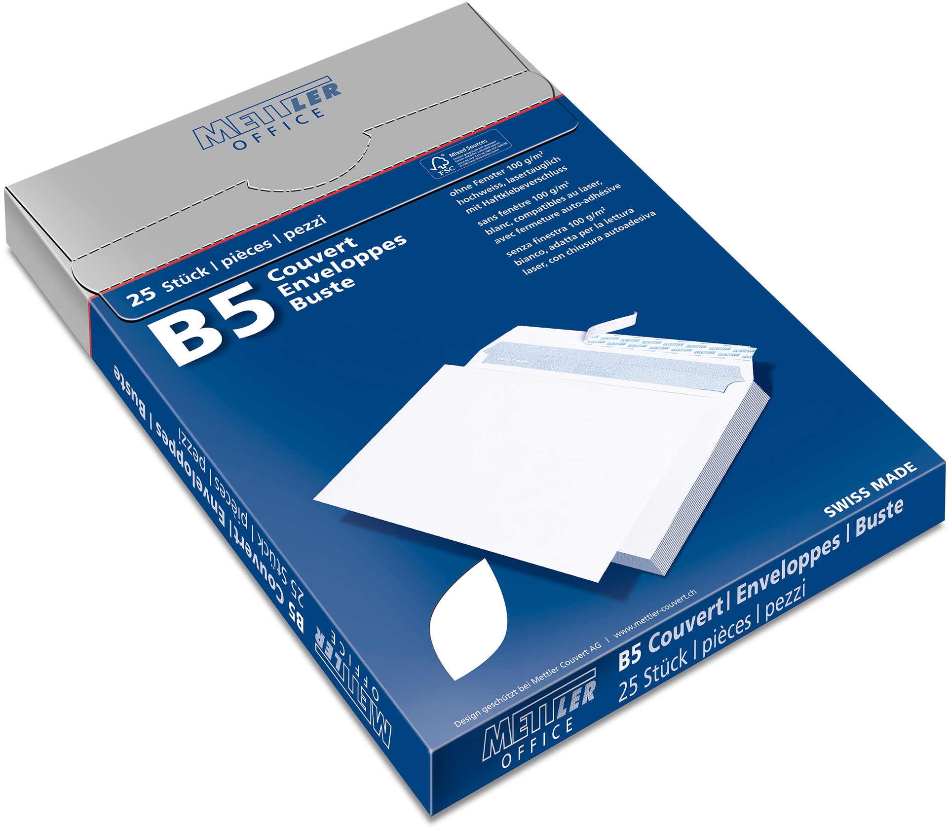 METTLER Enveloppe sans fenêtre B5 8096-100-S25 100g, blanc 25 pcs.