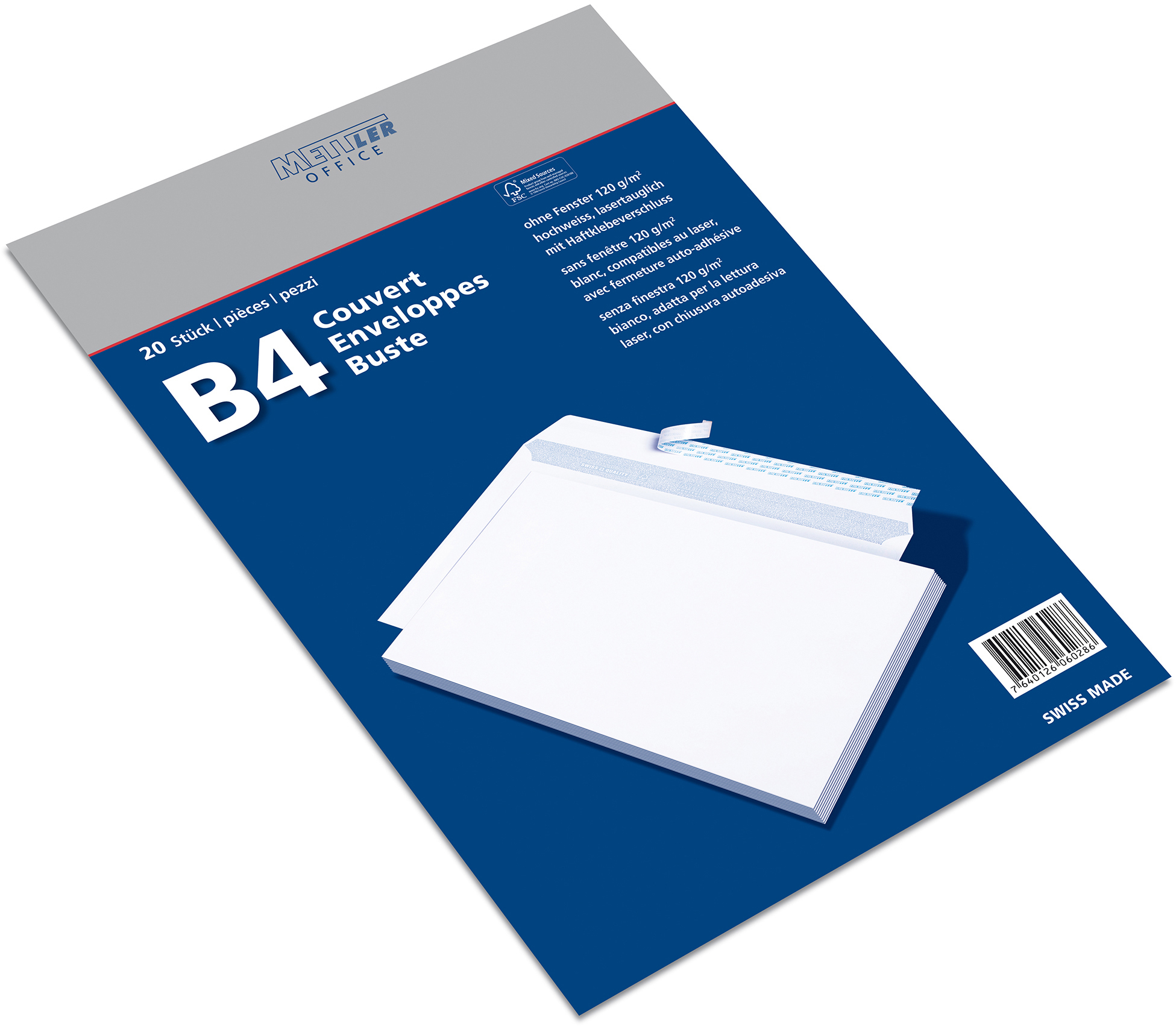 METTLER Enveloppe sans fenêtre B4 9096-120-S20 120g, blanc 20 pcs. 120g, blanc 20 pcs.