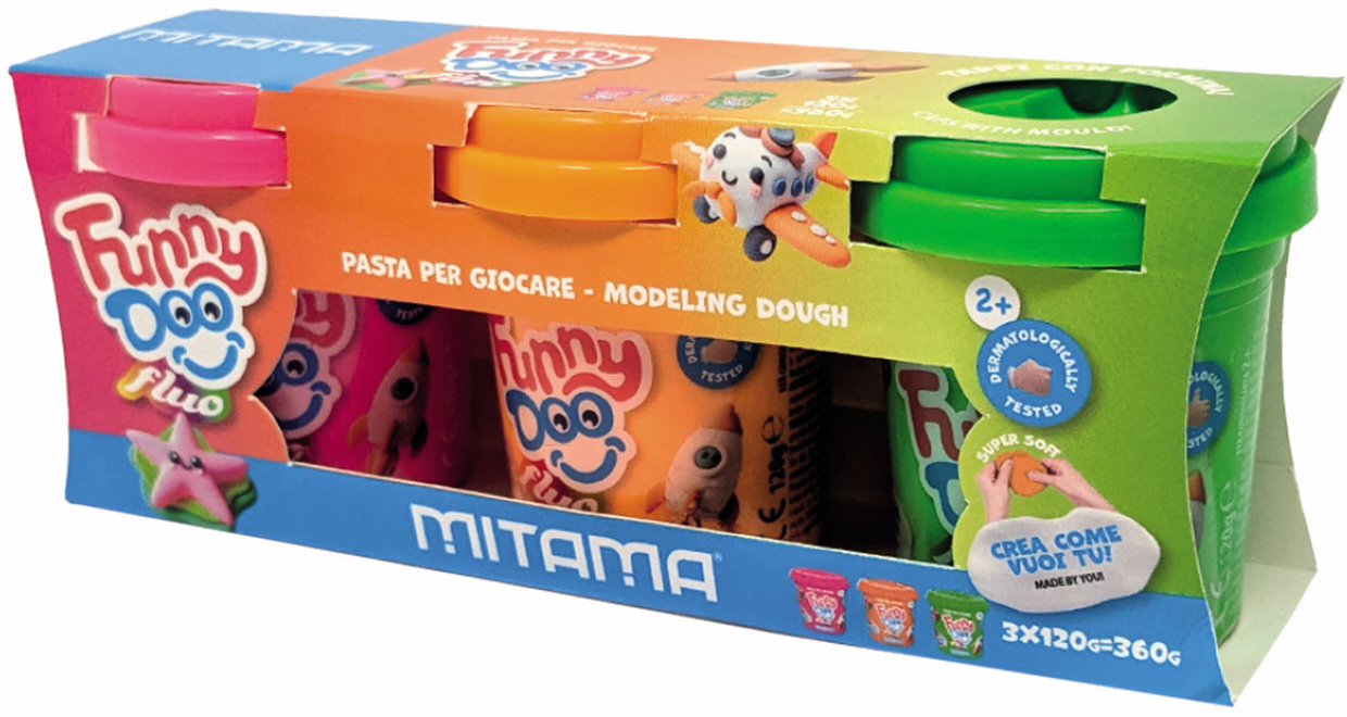 photo MITAMA Set de modelage Funny Doo 360g 3910020 Tris Fluo, 3 pièces