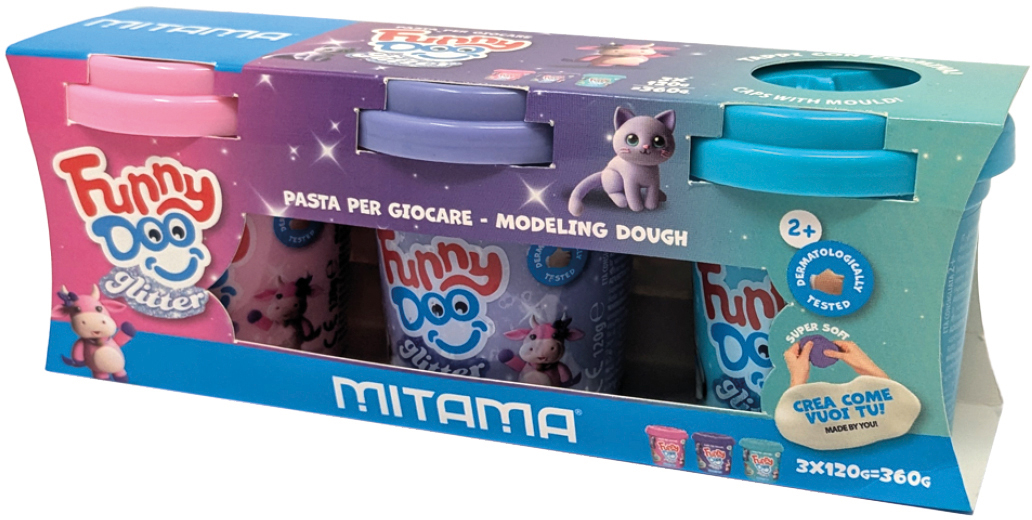photo MITAMA Set de modelage Funny Doo 360g 3910021 Tris Glitter, 3 pièces