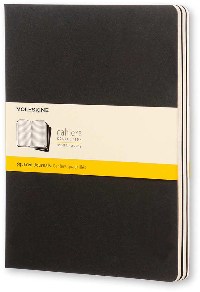 MOLESKINE Notizheft Cahier XL 25x19cm 705021 kariert, schwarz 3 Stück