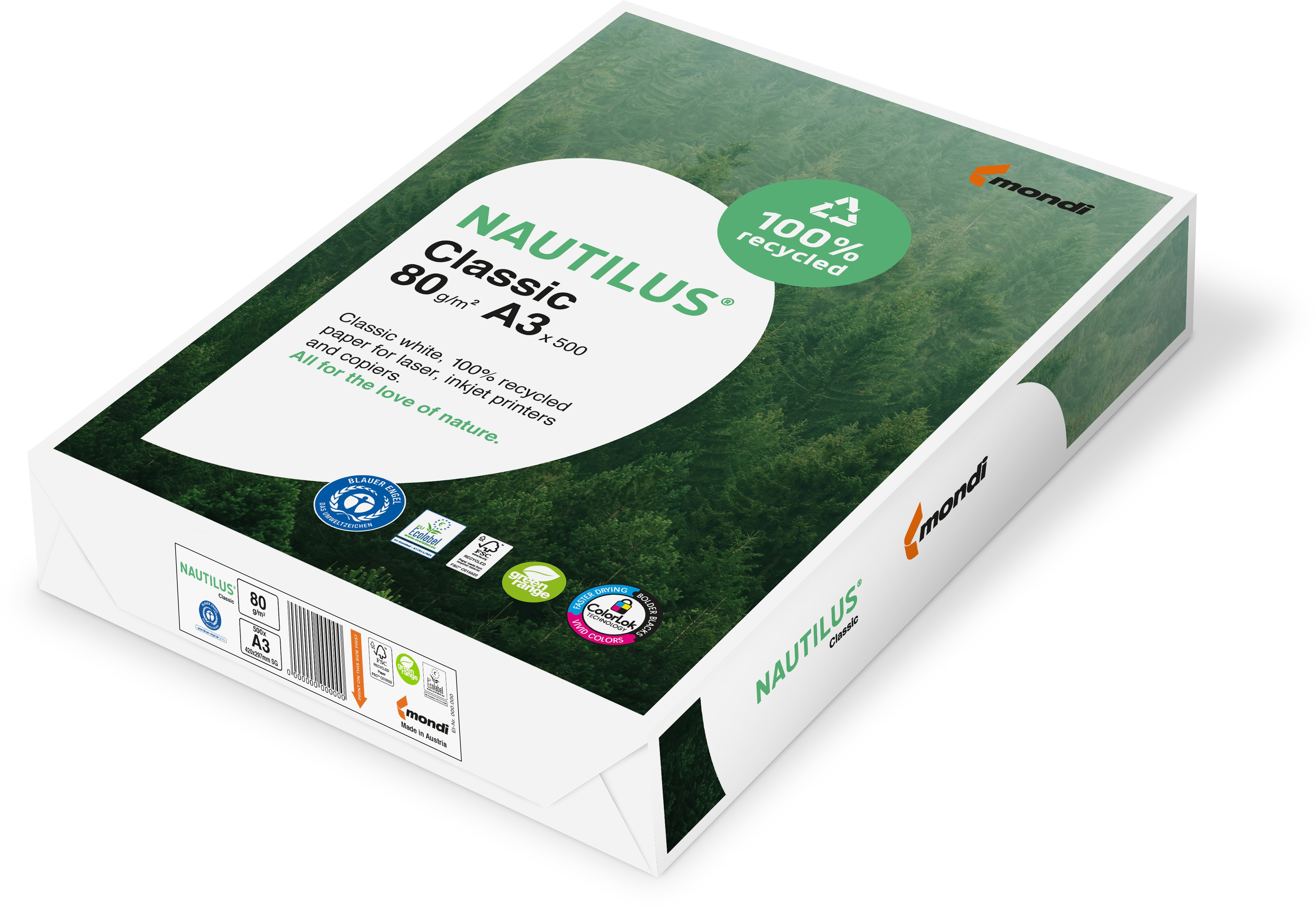 NAUTILUS CLASSIC Papier à copier A3 88032444 80g, recycling 500 feuilles 80g, recycling 500 feuilles