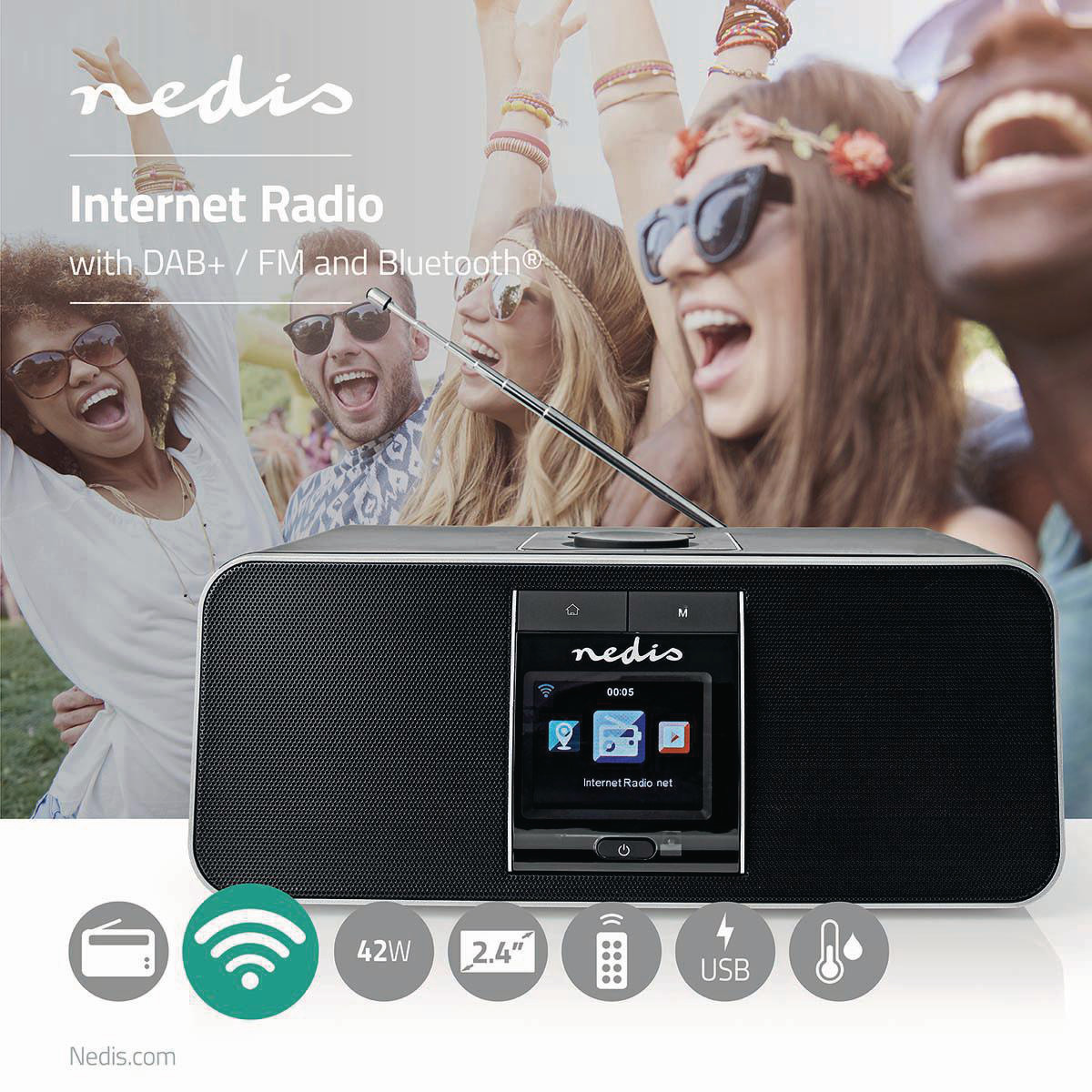 NEDIS DAB+ Radio Internet BT RDIN5005BK Black