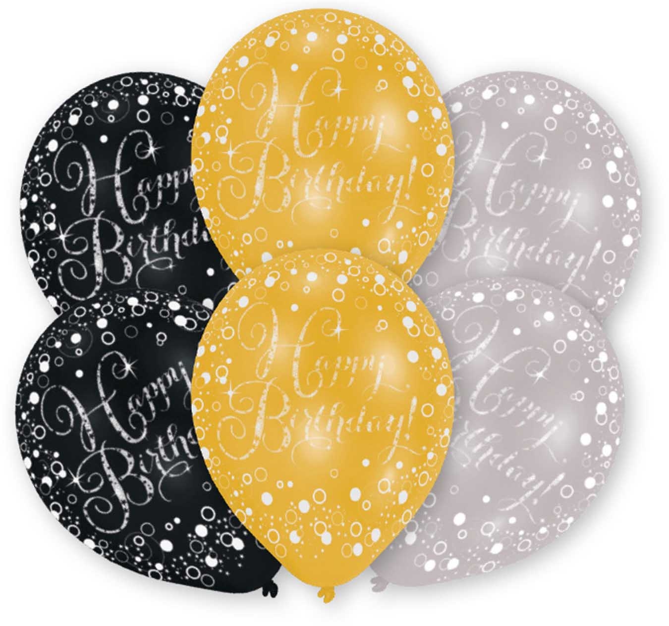 NEUTRAL Latex Balloons 6 pcs. 9901069 gold, silver, black 27.5cm
