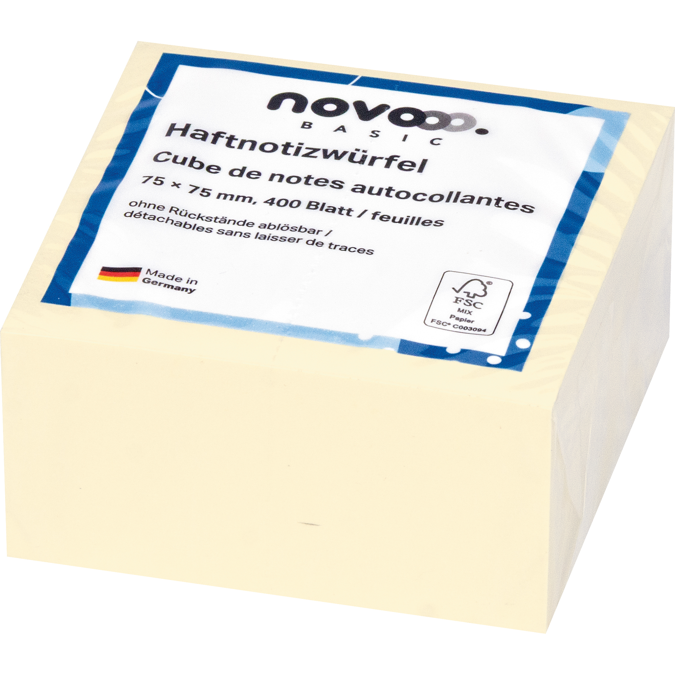 NOVOOO Haftnotizen Basic 75x75mm 5820-01 gelb 400 Blatt