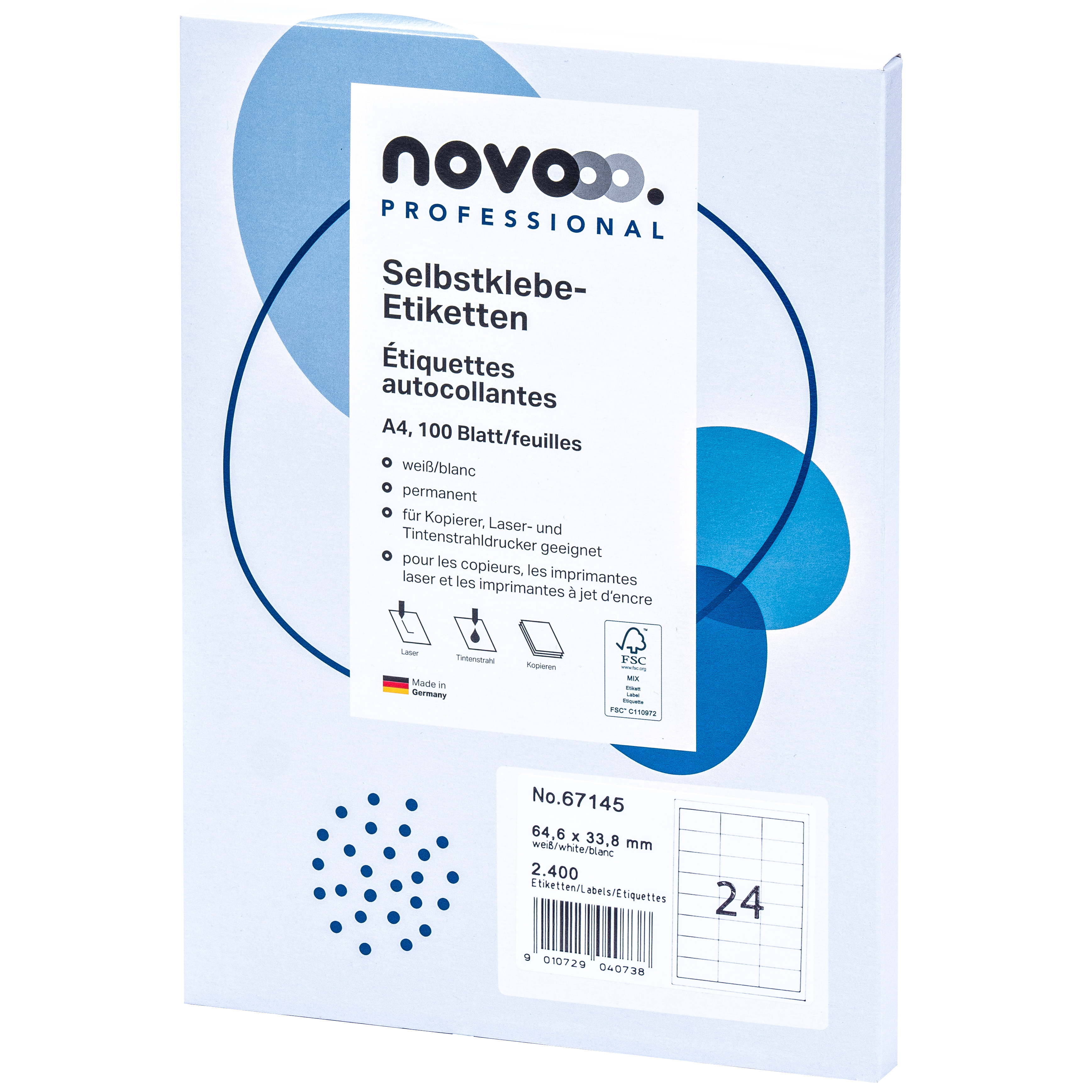 photo NOVOOO Etiquette 64.6x33.8mm 67145 blanc 2400 pièces