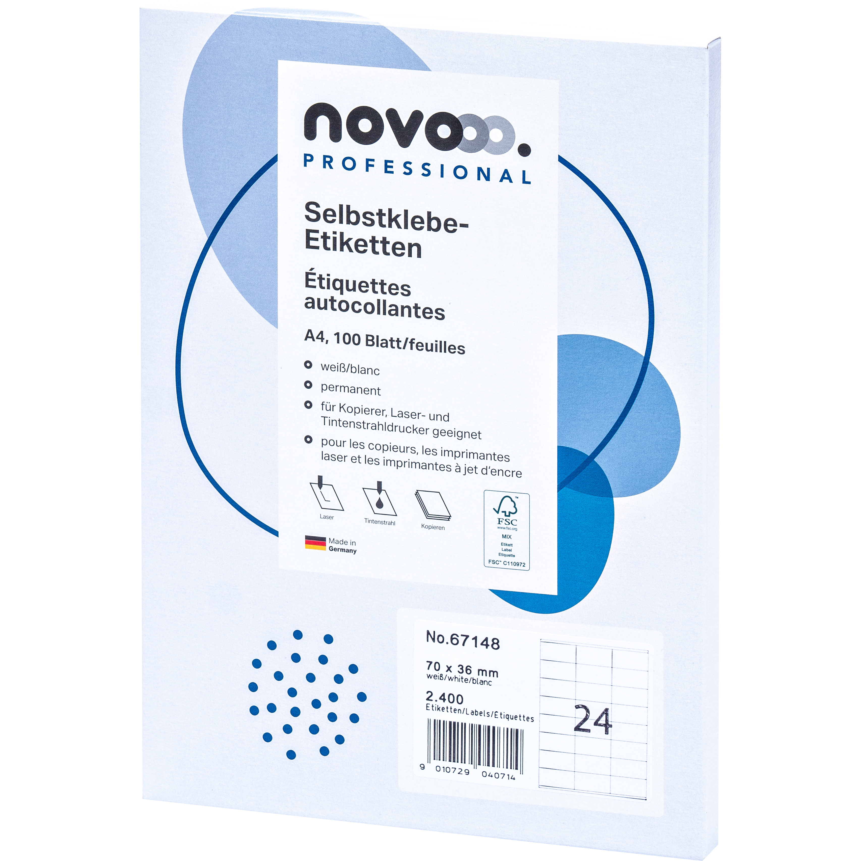 photo NOVOOO Etiquette 70x36mm 67148 blanc 2400 pièces
