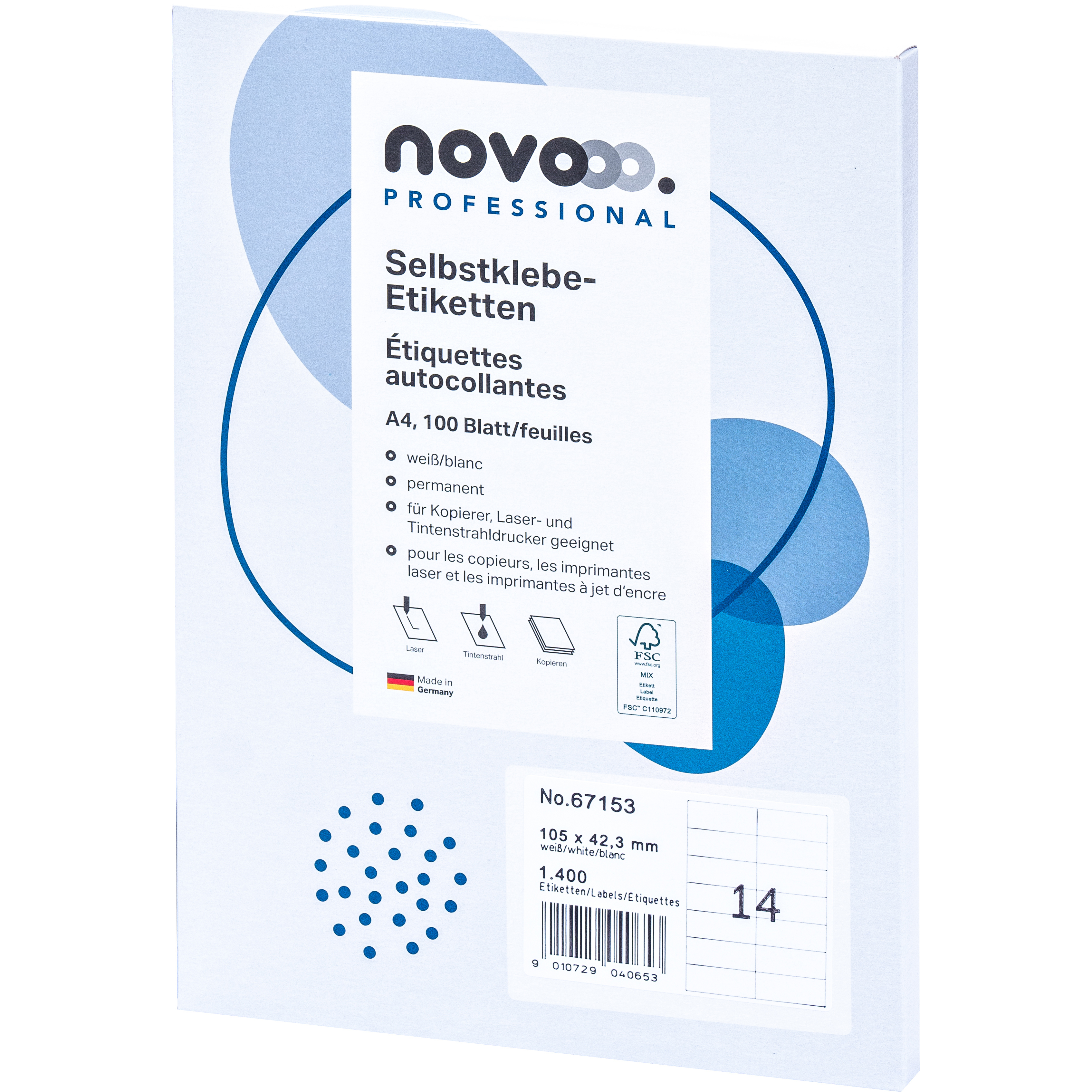 photo NOVOOO Etiquette 105x42.3 mm 67153 blanc 1400 pièces
