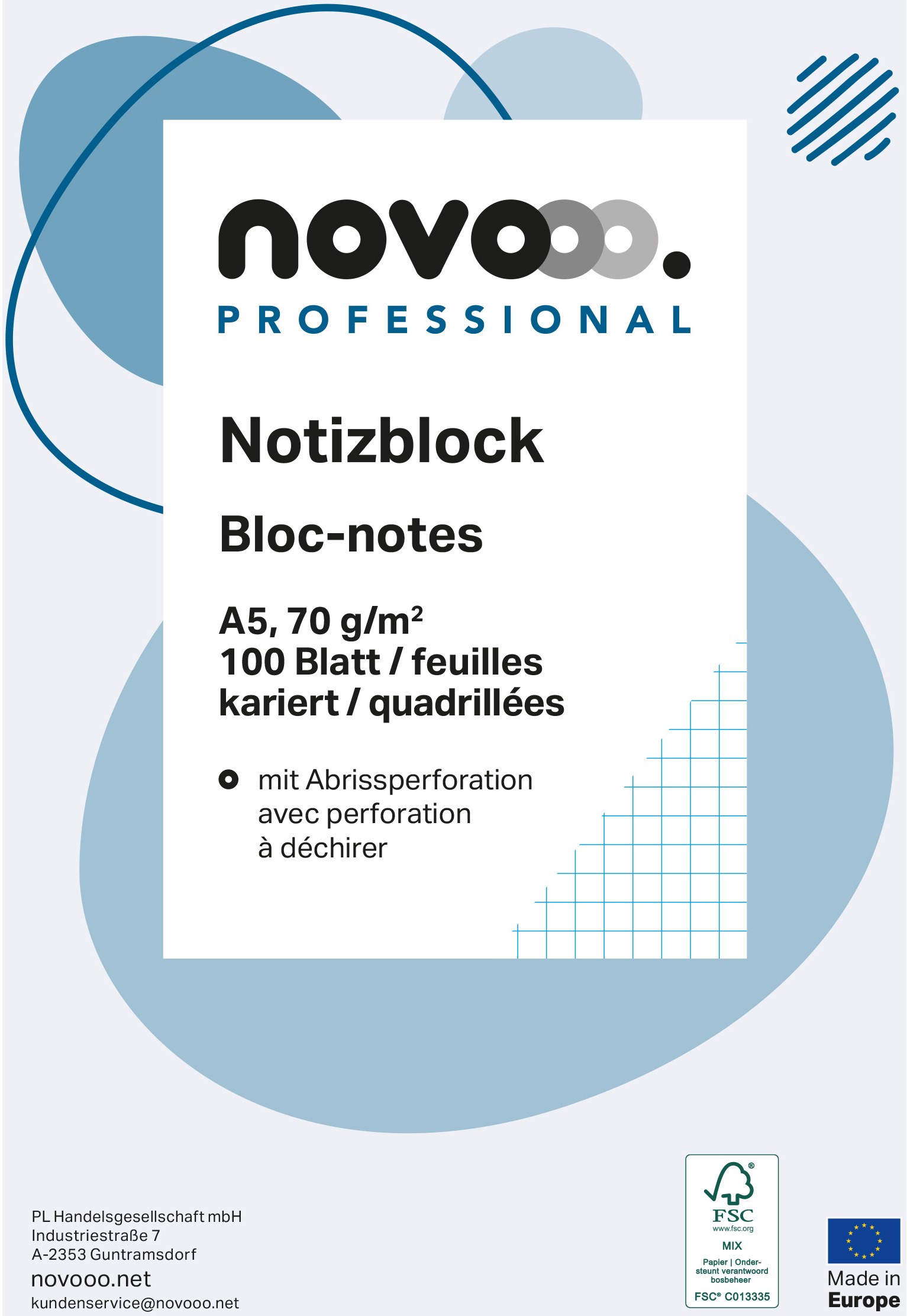 photo NOVOOO Carnet de notes blanc A5 694723 quadrillé 4mm, 70g 5x100 flls.
