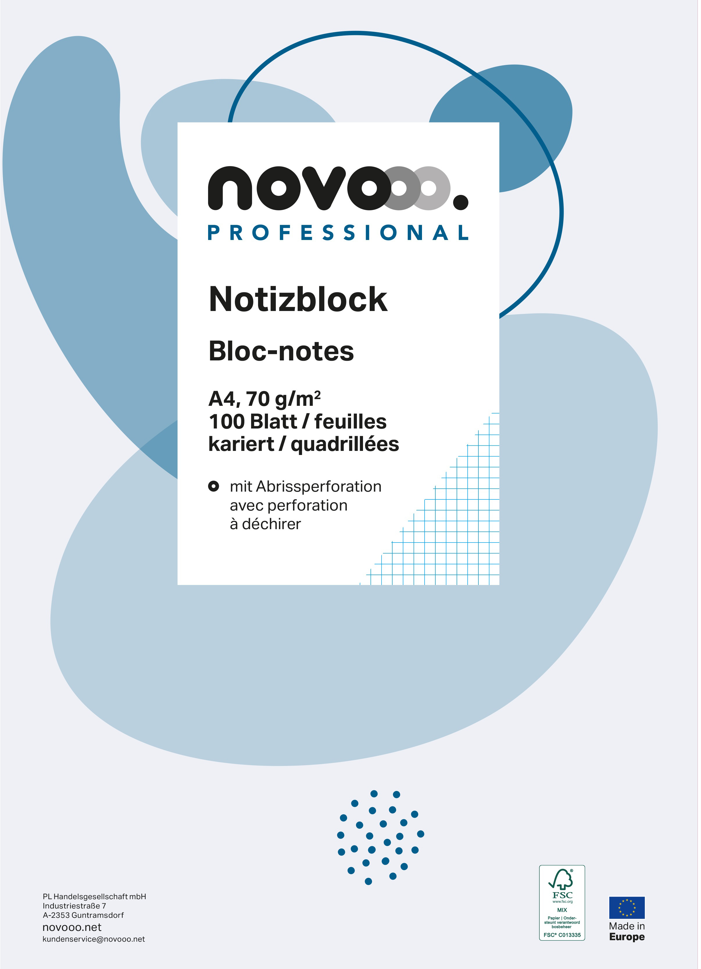 photo NOVOOO Carnet de notes blanc A4 694726 quadrillé 4mm, 70g 100 flls.
