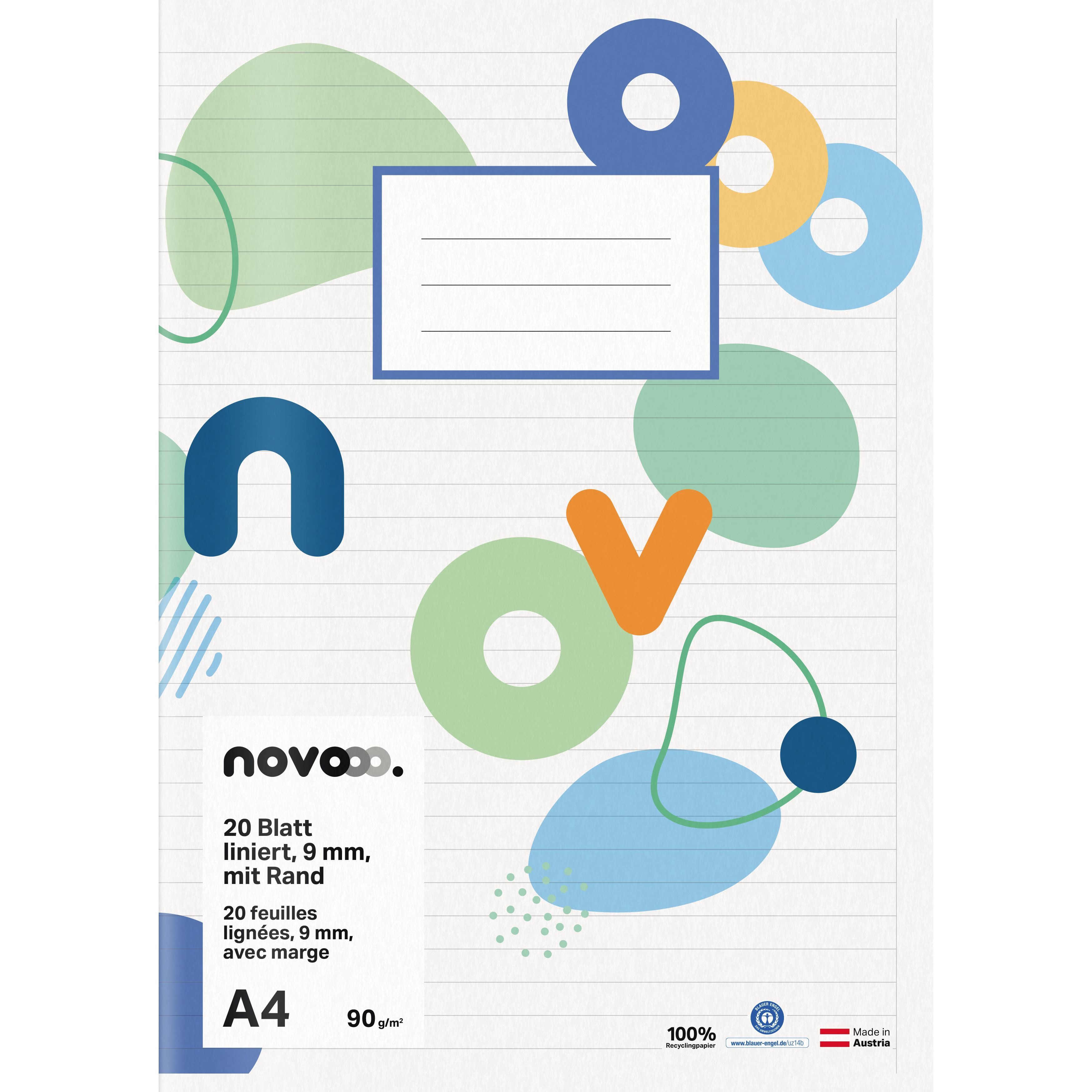 photo NOVOOO Cahier d'école A4 729759 9mm ligné avec marge 90g