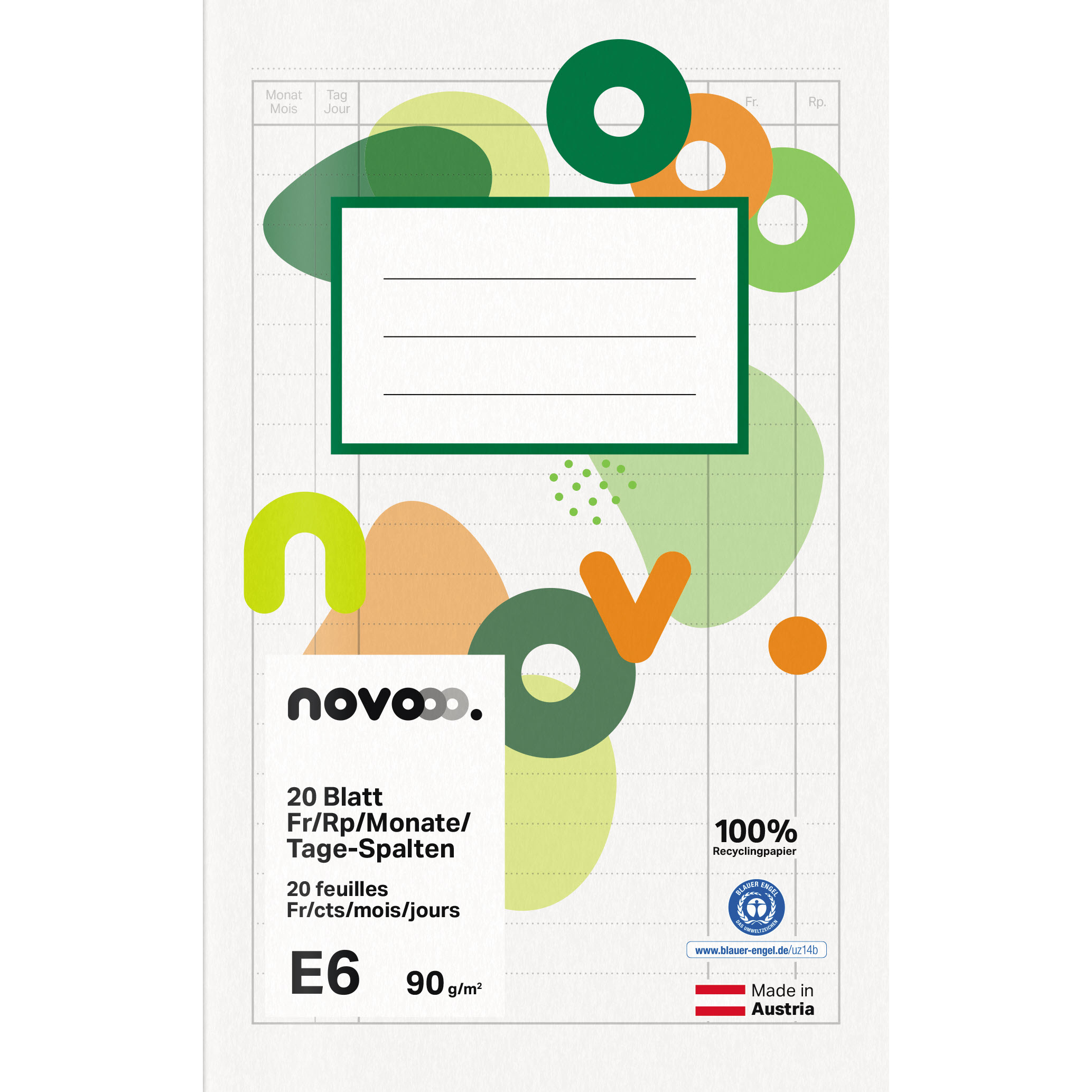 photo NOVOOO Cahier E6 729767 Colonnes Fr/Rp/Mois/Jours 90g