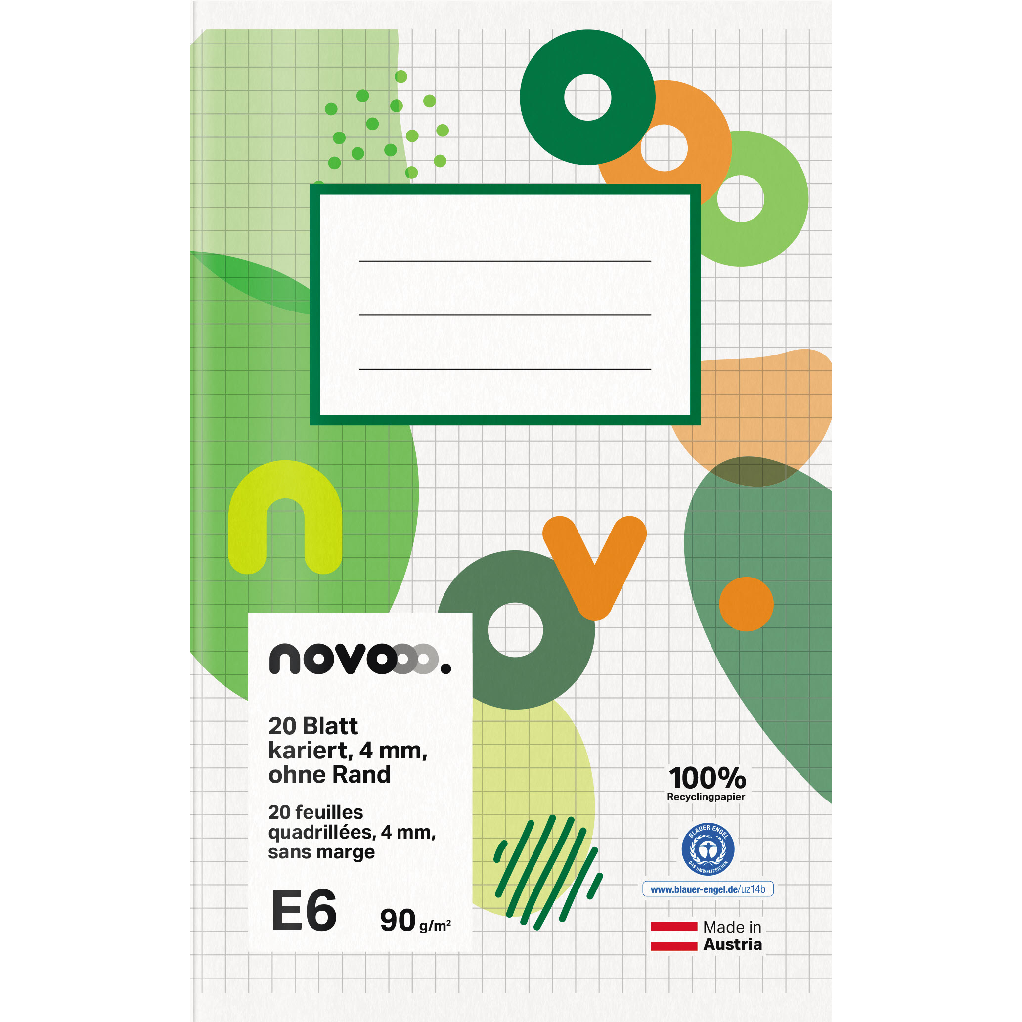 photo NOVOOO Cahier d'école E6 729768 4mm quadrillé sans marge 90g