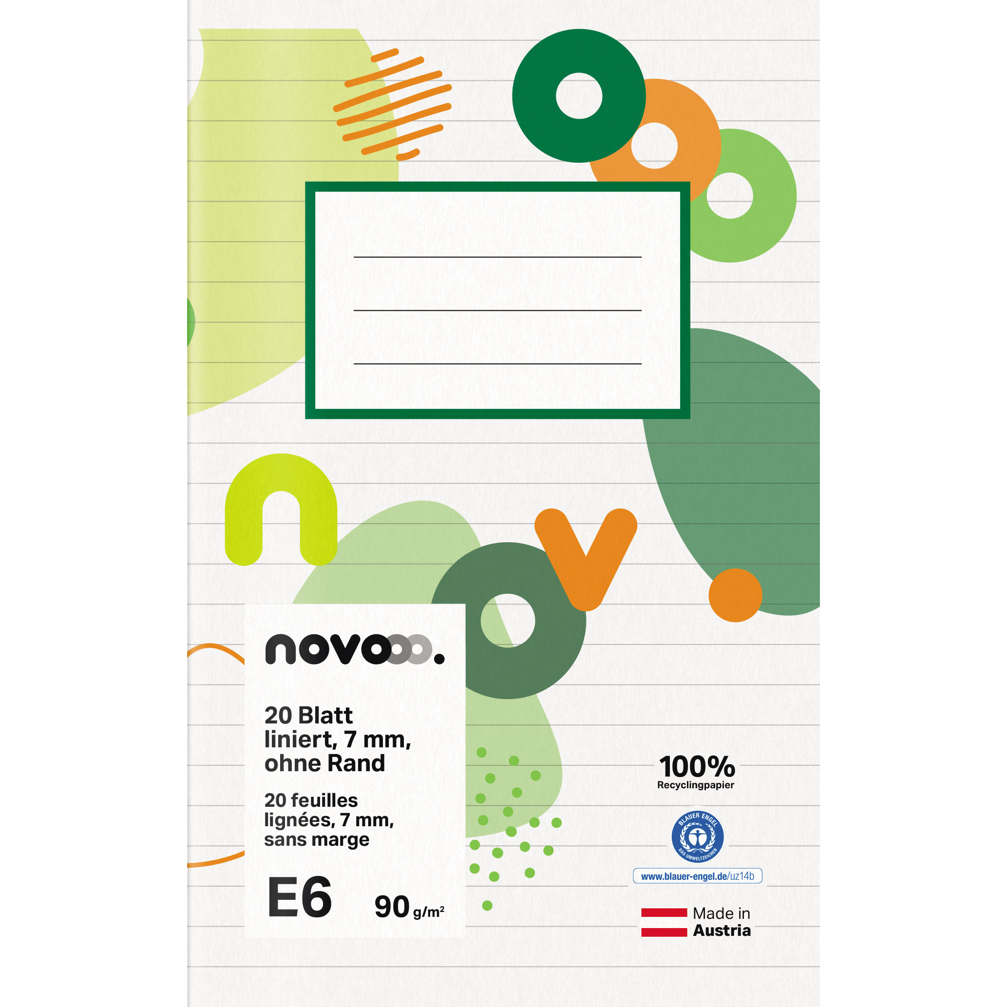 photo NOVOOO Cahier d'école E6 729769 9mm ligné sans marge 90g