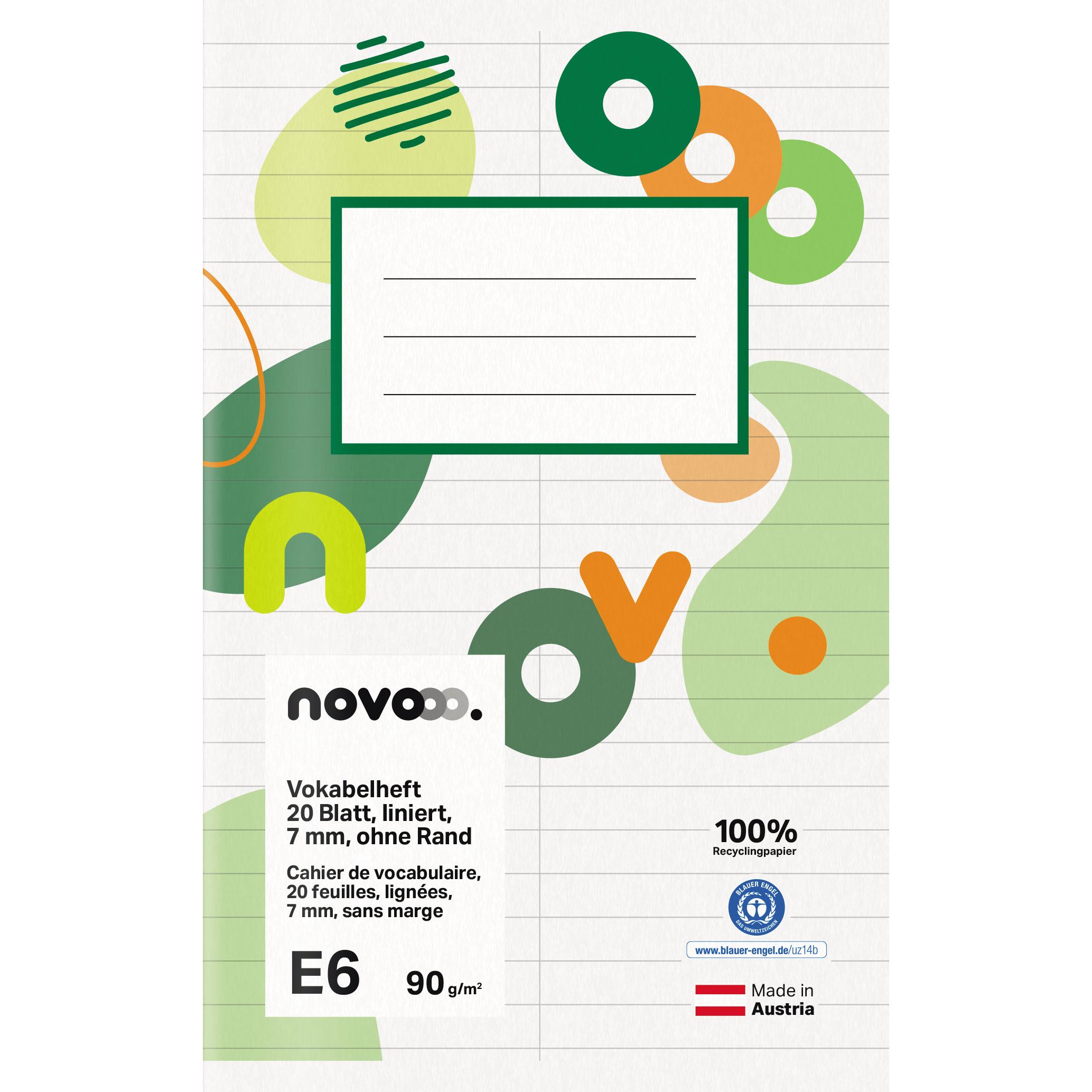 photo NOVOOO Cahier de vocabulaire E6 729770 9mm ligné sans marge 90g