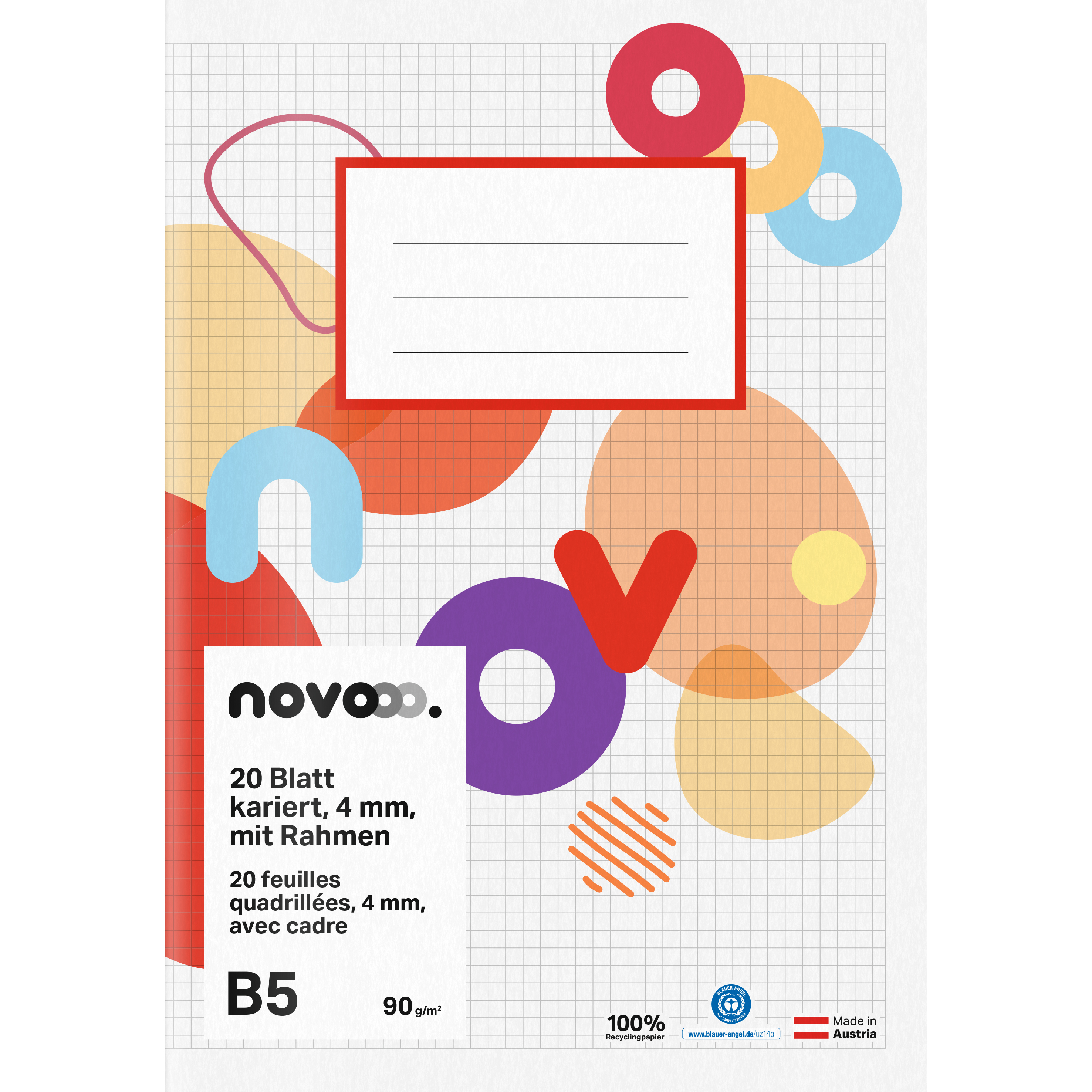 photo NOVOOO Cahier d'école B5 729771 4mm quadrillé avec marge 90g