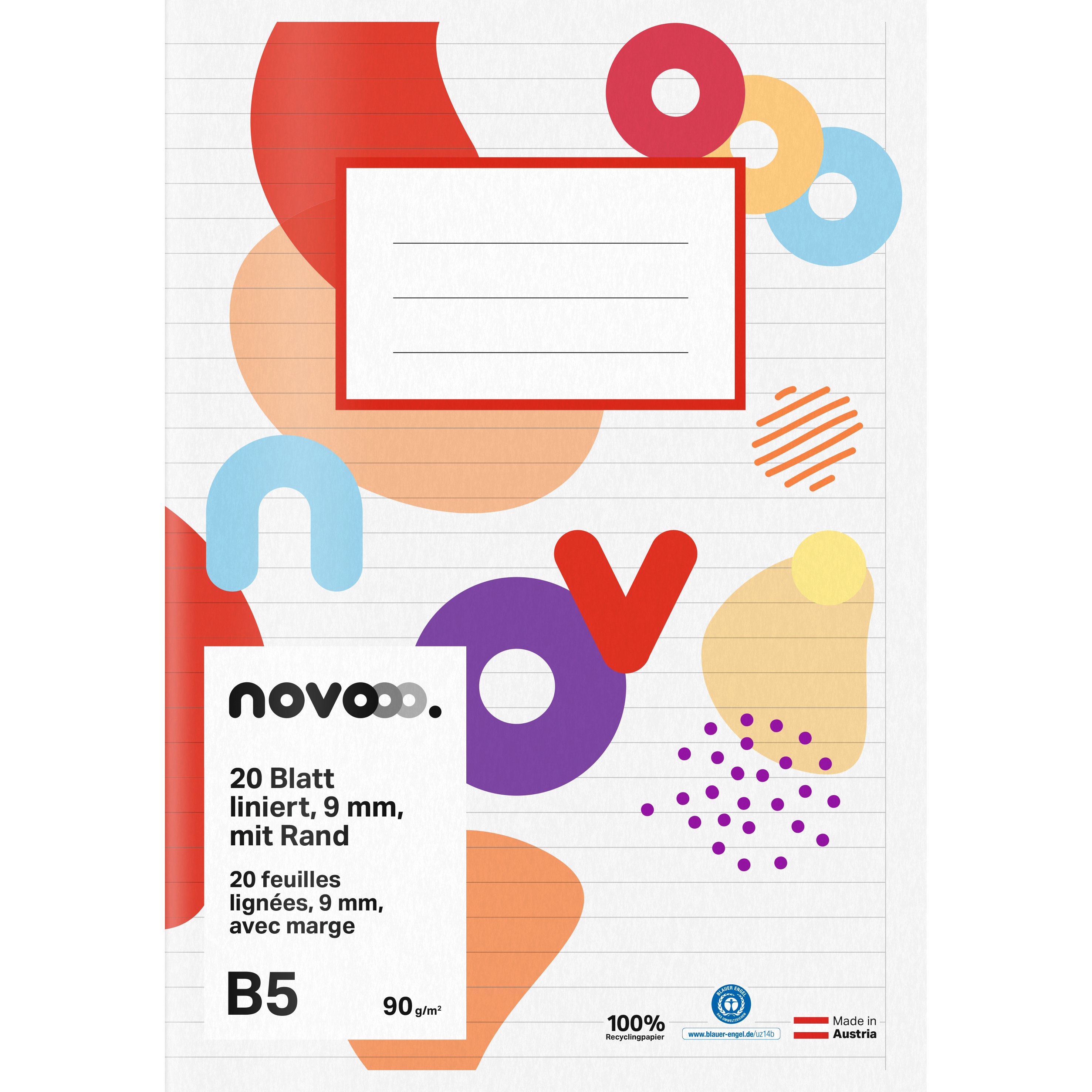 photo NOVOOO Cahier d'école B5 729773 9mm ligné avec marge 90g