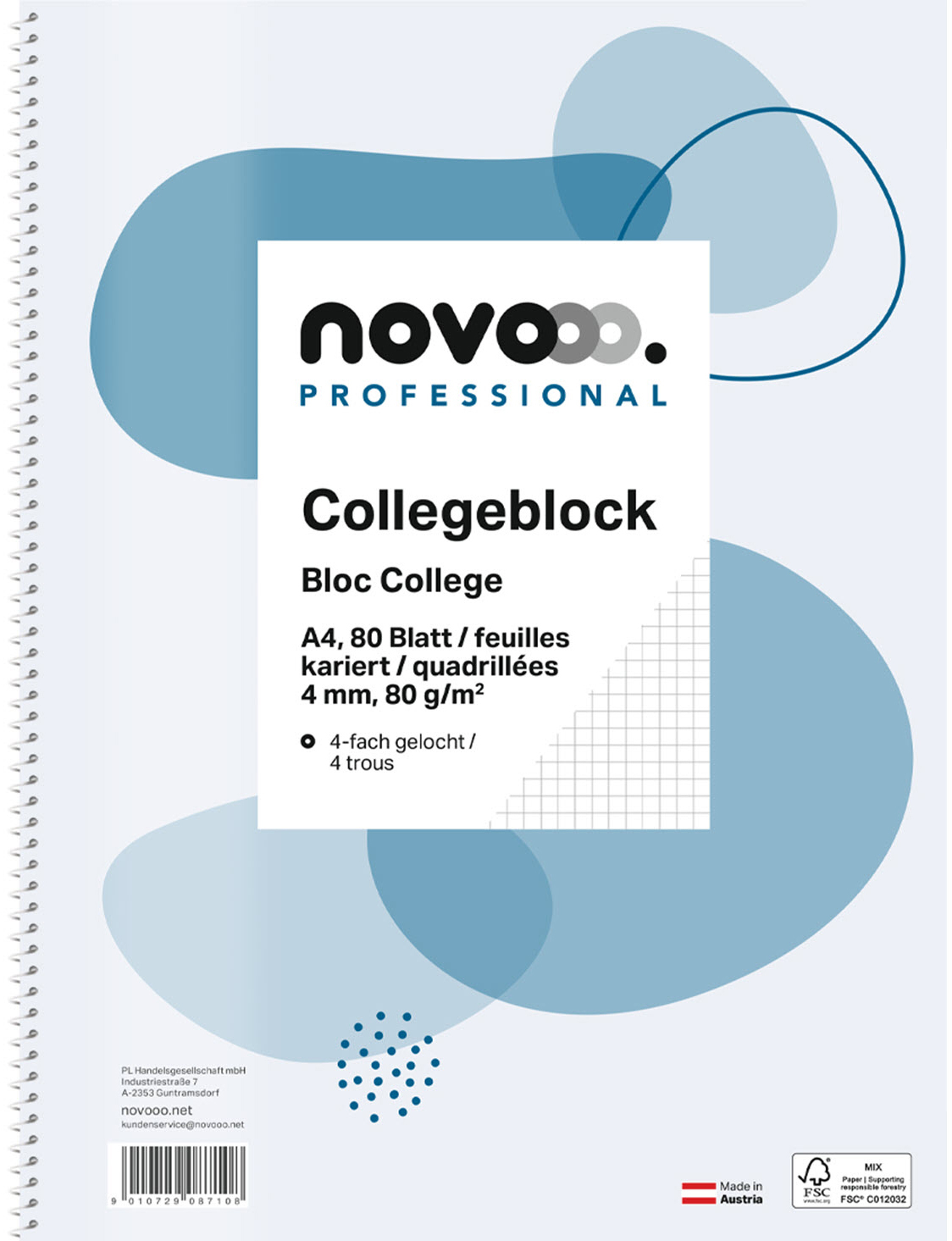 photo NOVOOO Bloc-notes collège A4 729797 4mm quadrillé, 80g 80 flls.