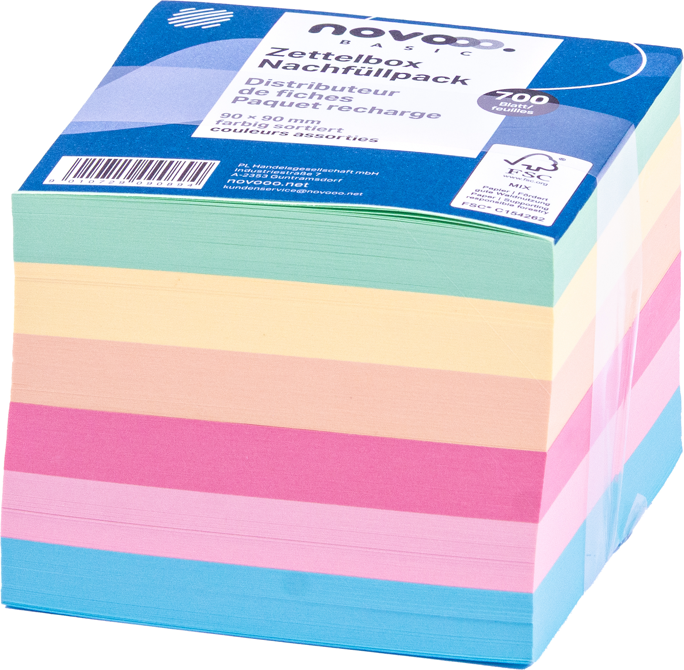 photo NOVOOO Porte-bloc papier 90x90mm 731145 couleurs ass. 80g 700 feuilles