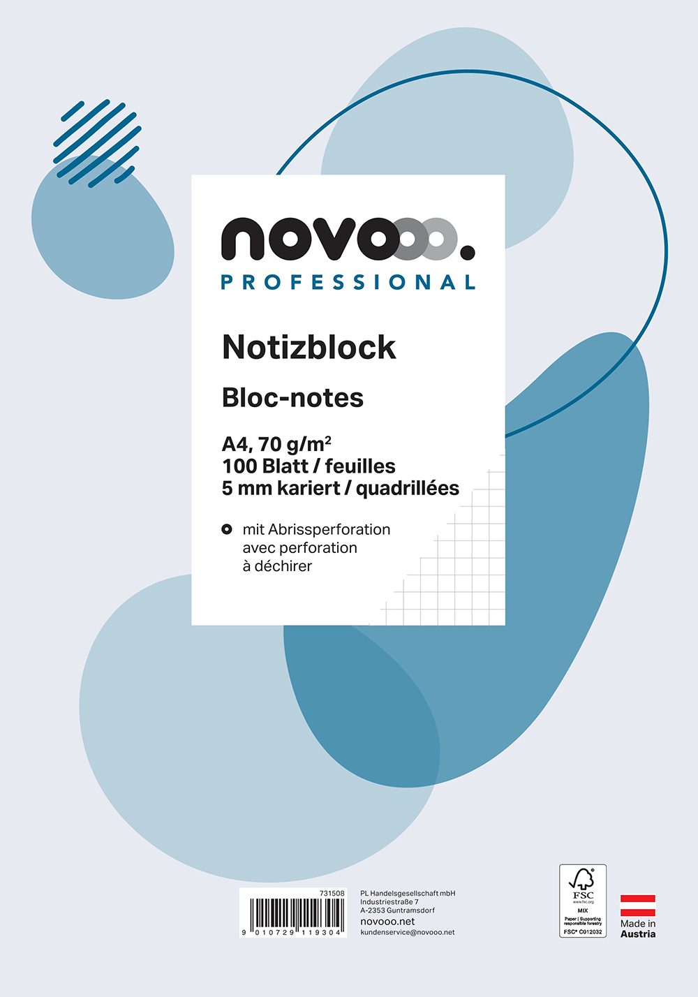 photo NOVOOO Carnet de notes blanc A4 731508 quadrillé 5mm, 70g 100 flls.