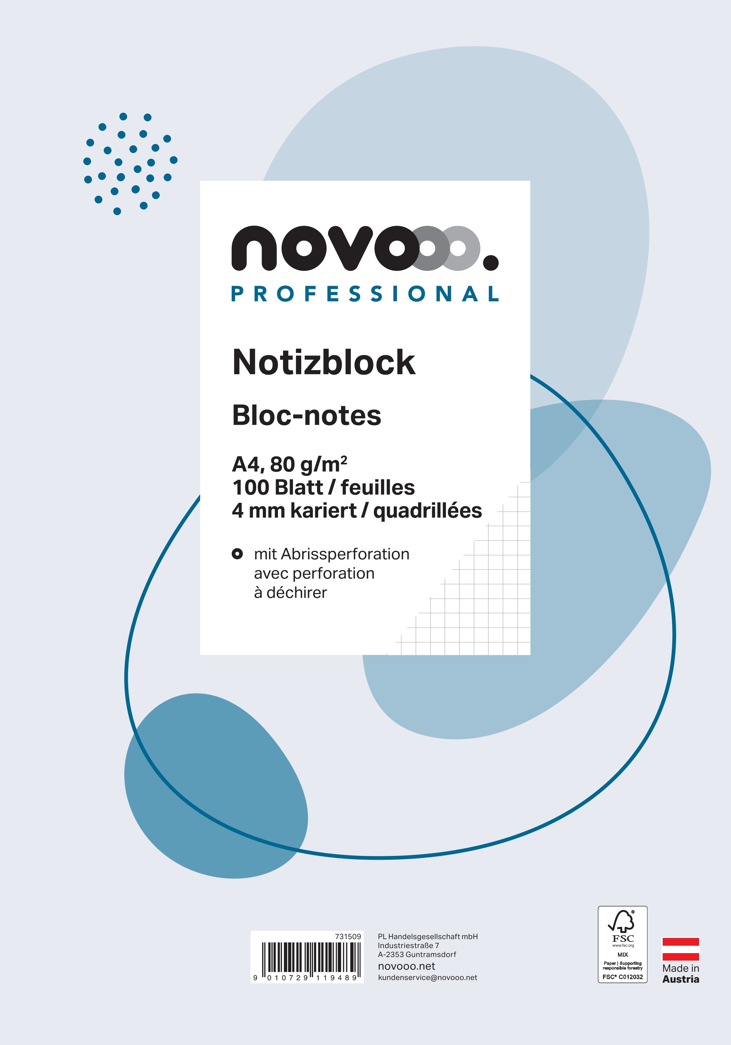 photo NOVOOO Carnet de notes blanc A4 731509 quadrillé 4mm, 80g 100 flls.