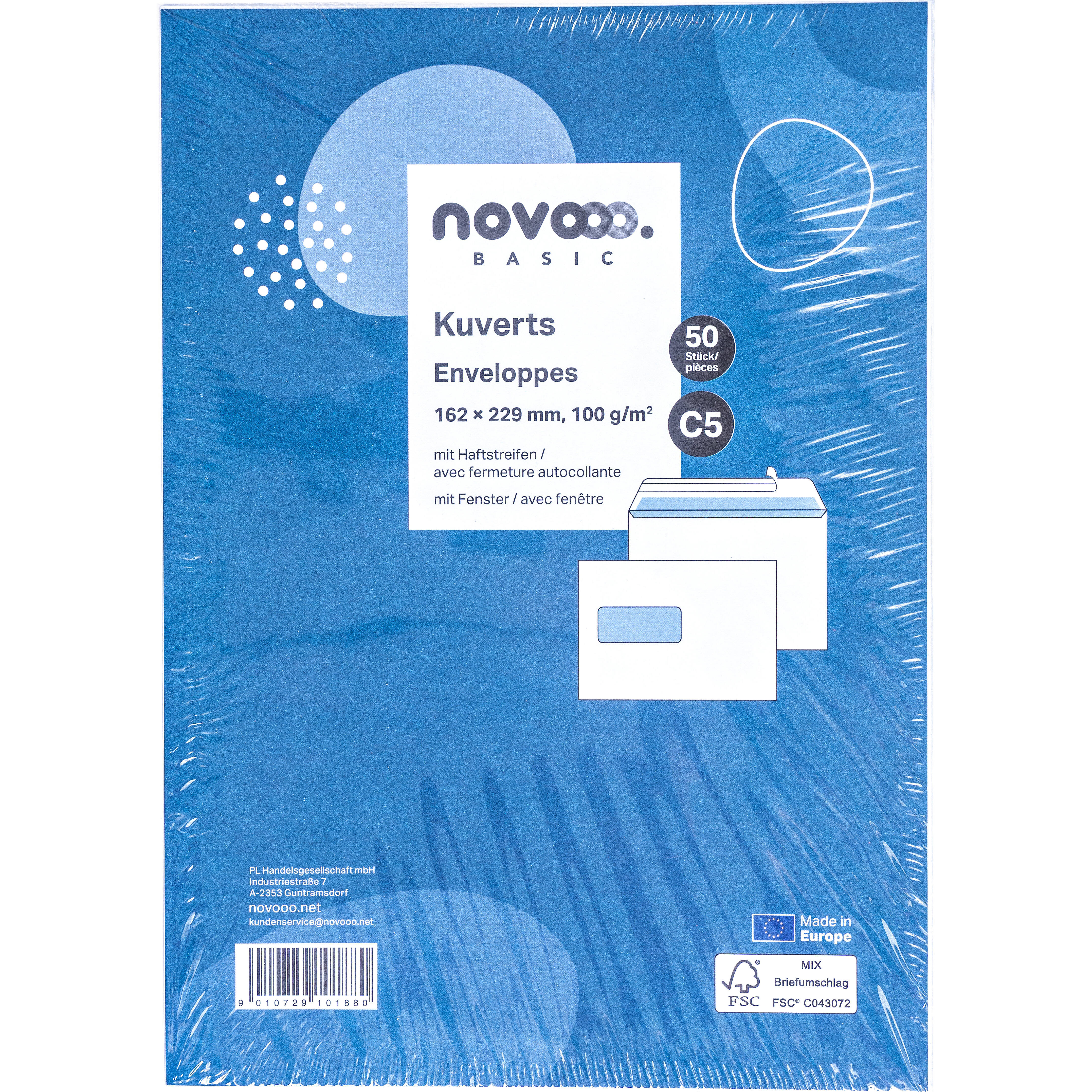 photo NOVOOO Enveloppe a/fenêtre gauche C5 731514 100g, blanc 50 pièces