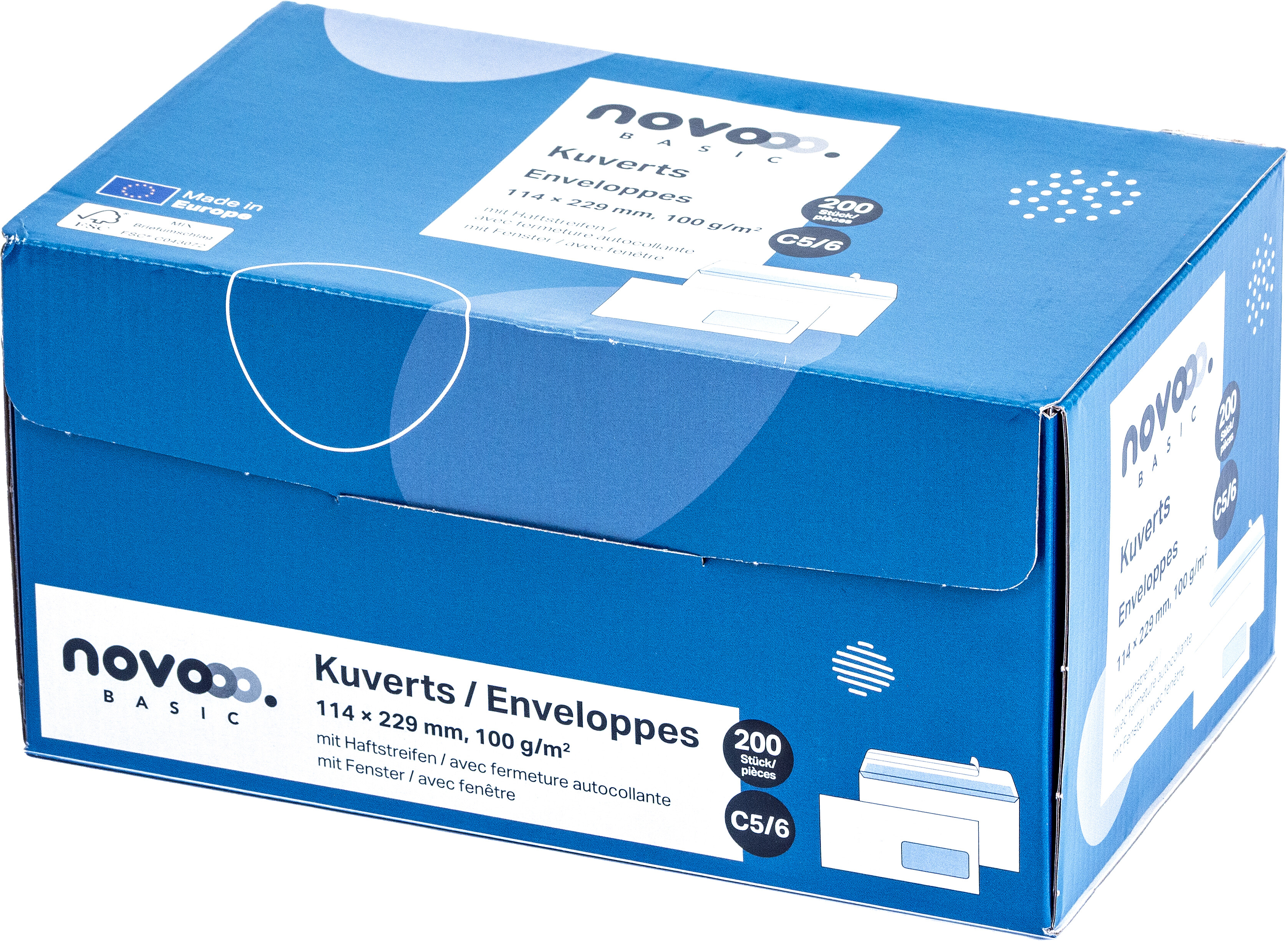 photo NOVOOO Enveloppe a/fenêtre droit C5/6 731517 100g, blanc 200 pièces