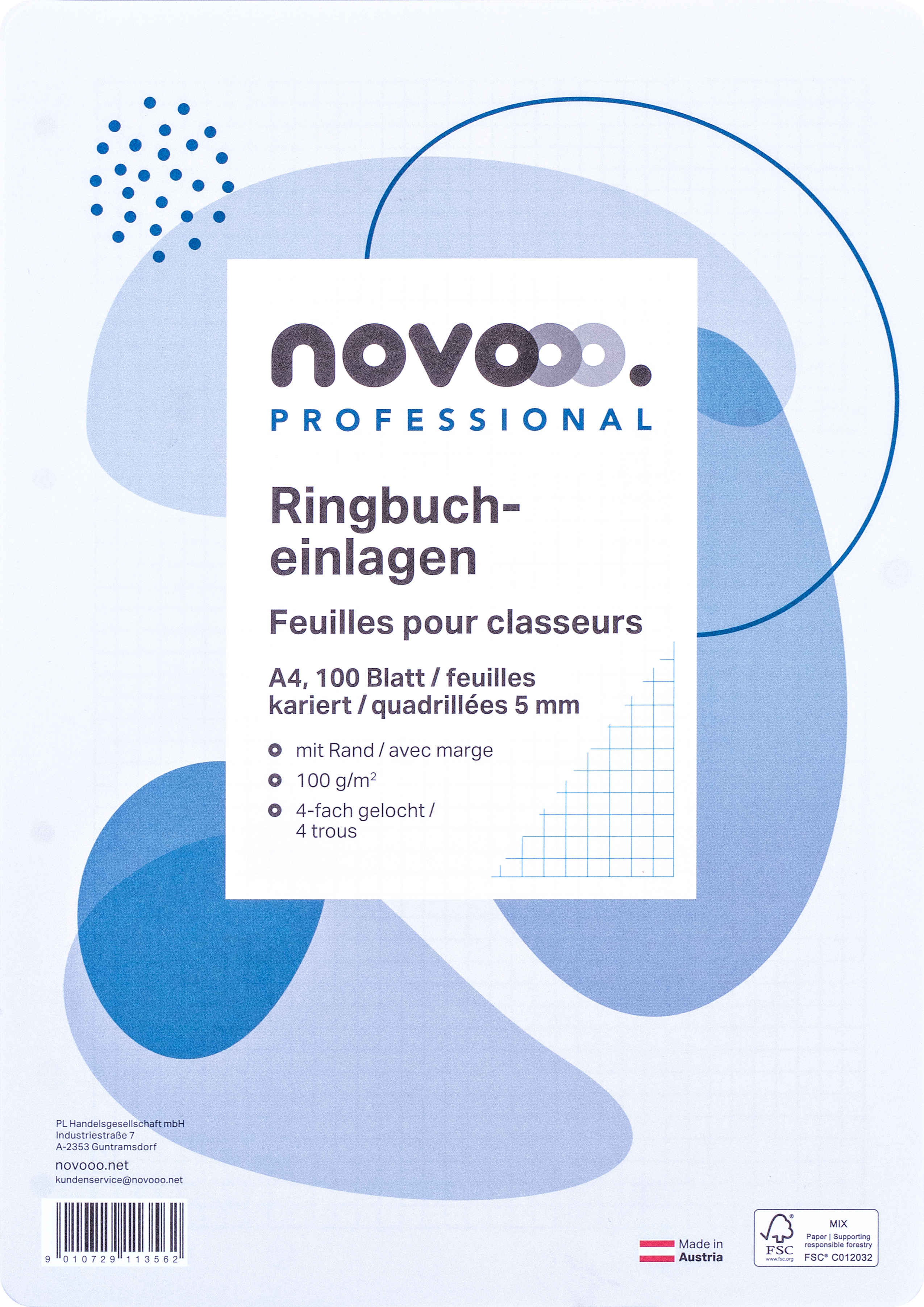 photo NOVOOO Anneau liant insert,marge A4 731885 5mm a carreaux, 100g 100 flls.