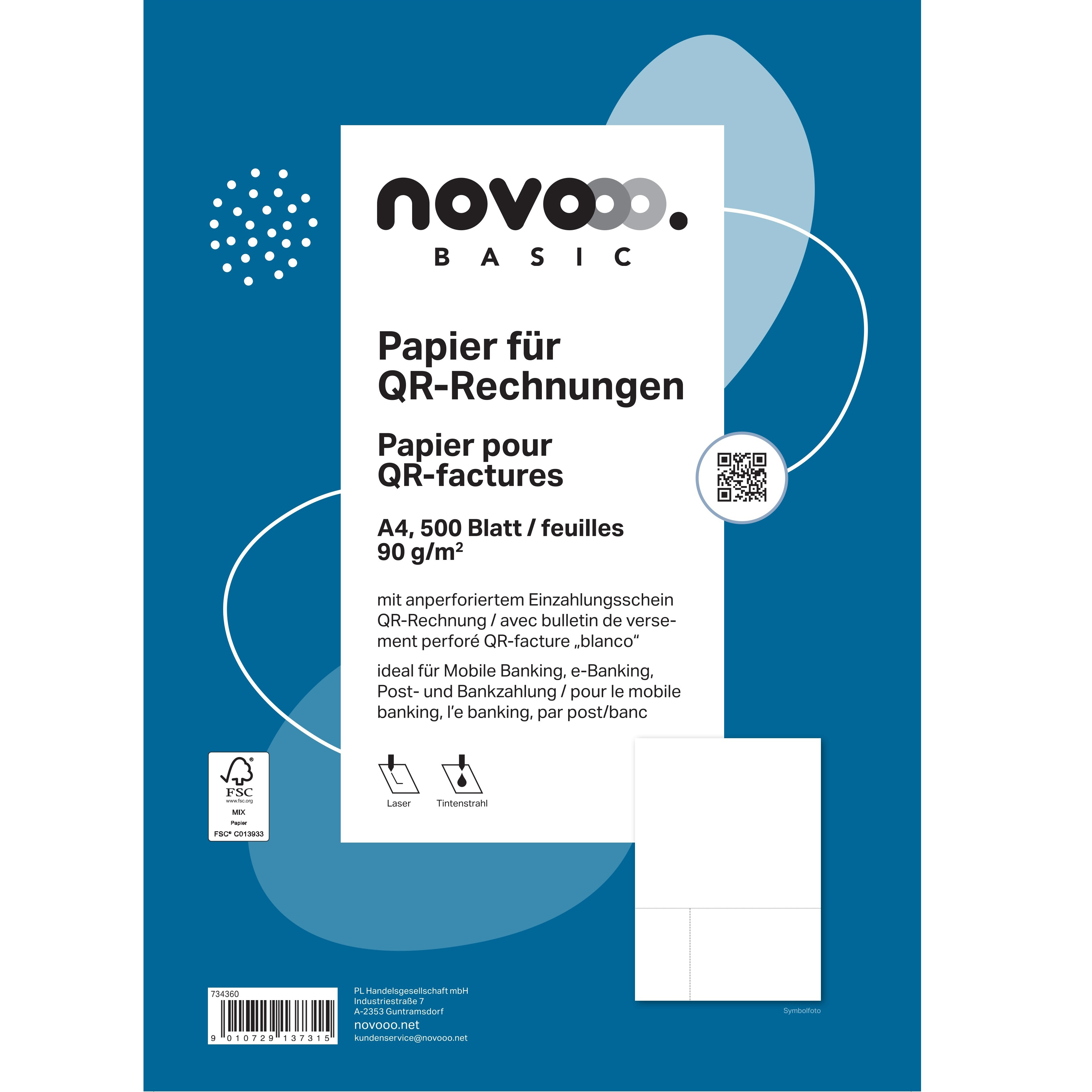 photo NOVOOO Bulletin de vers. QR-facture 734360 90g, perforé/ blanco 500 pcs.