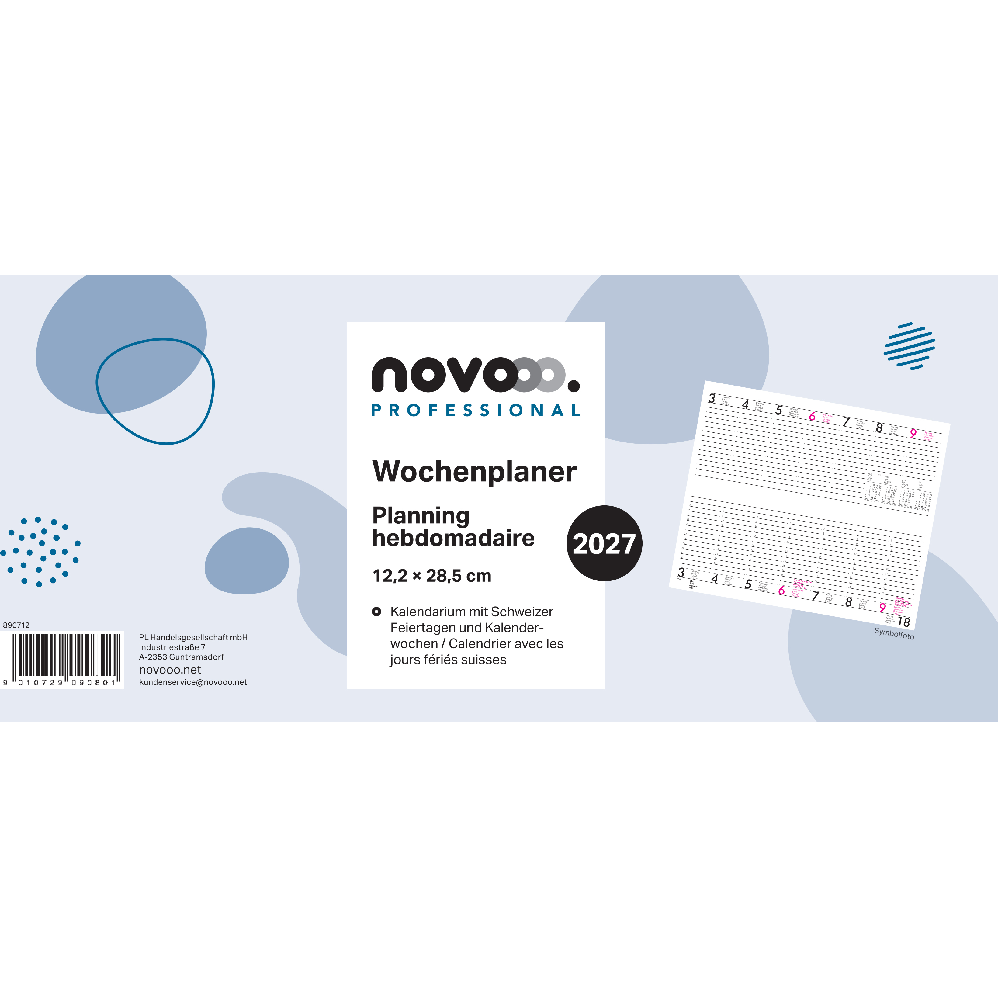 photo NOVOOO Planning hebdomadaire 2027 890712 1S/2P ML 12x28.4cm
