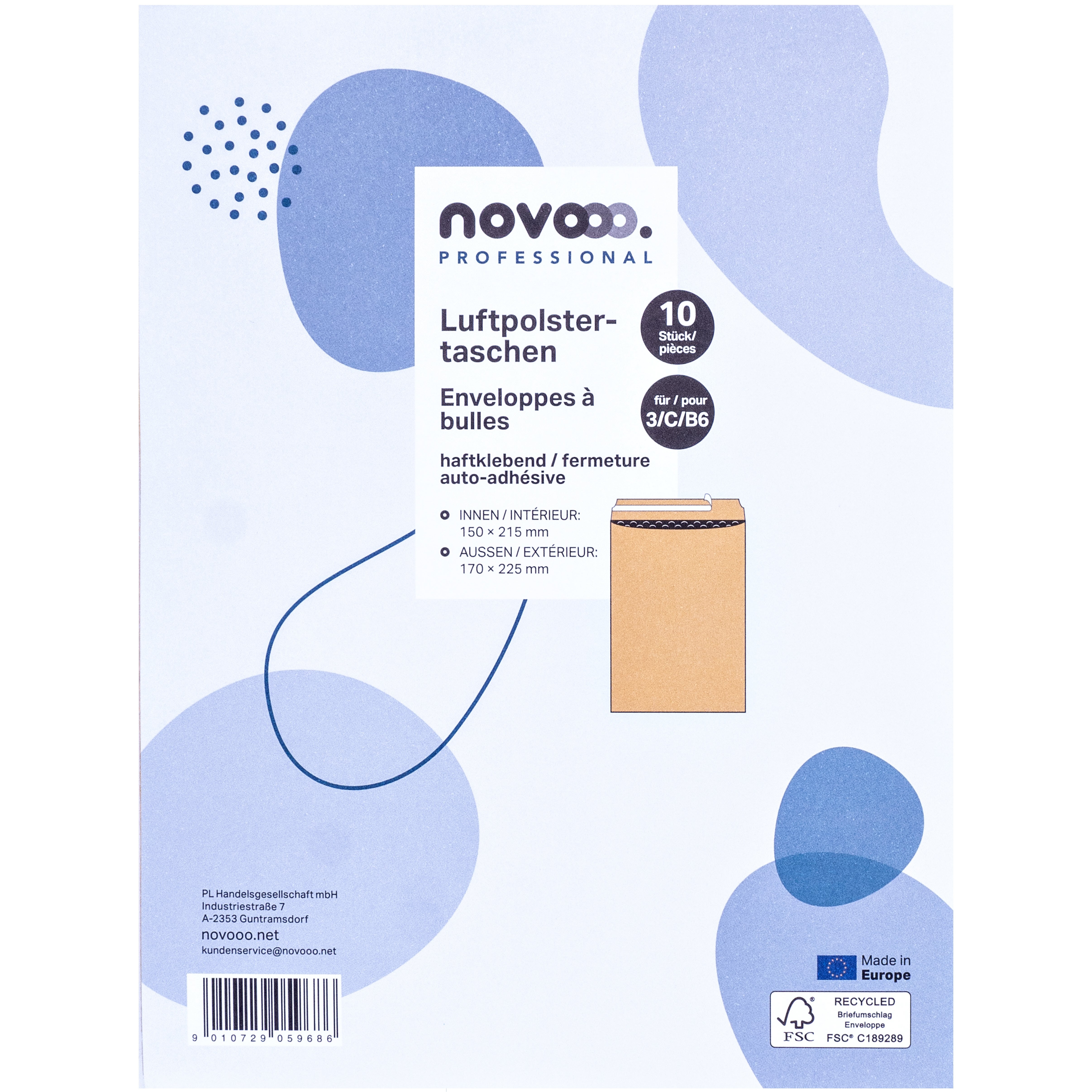 photo NOVOOO Enveloppe molleton Recyclé E-1712122 marron, 150x215mm 10 pièces