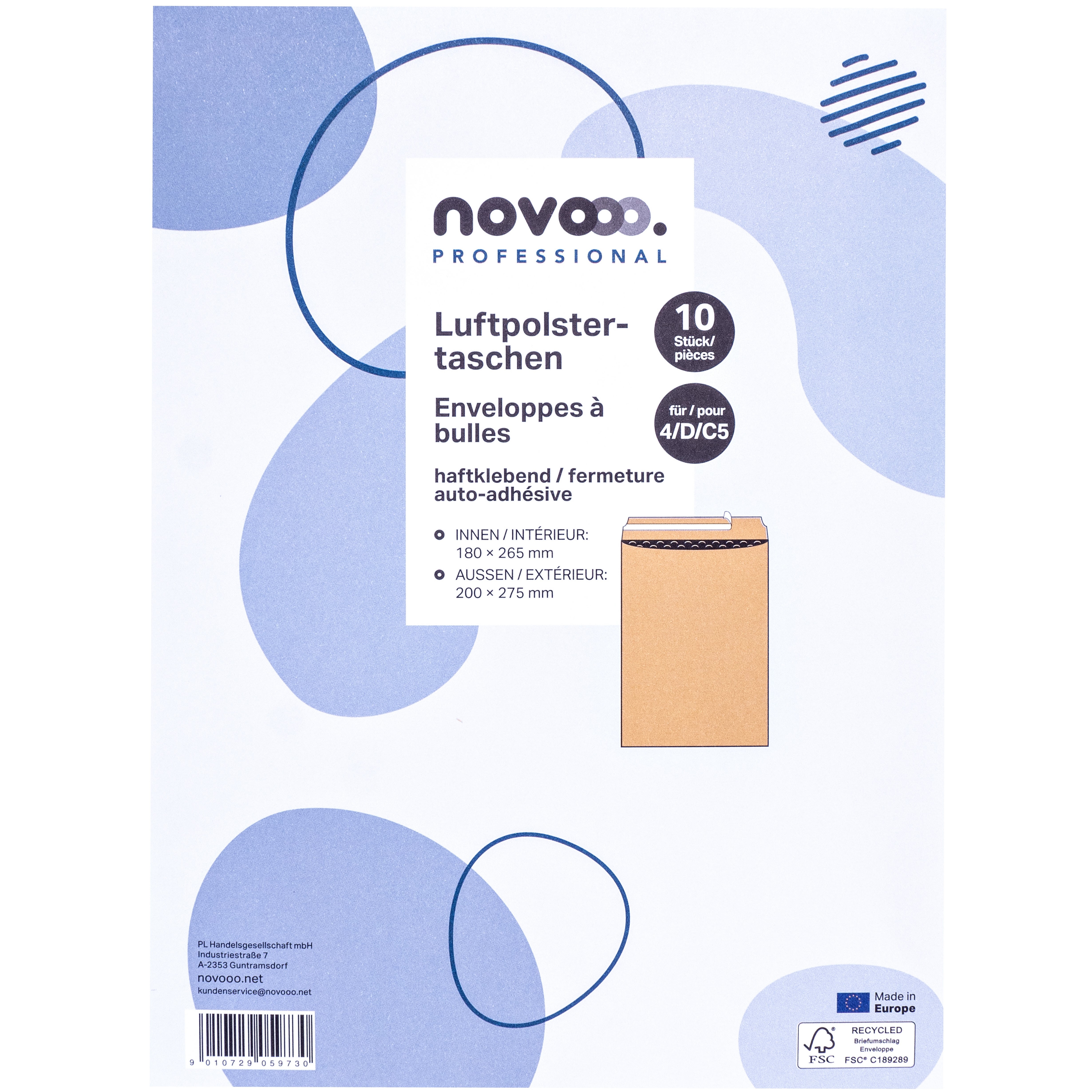 photo NOVOOO Enveloppe molleton Recyclé E-1712124 marron, 180x265mm 10 pièces