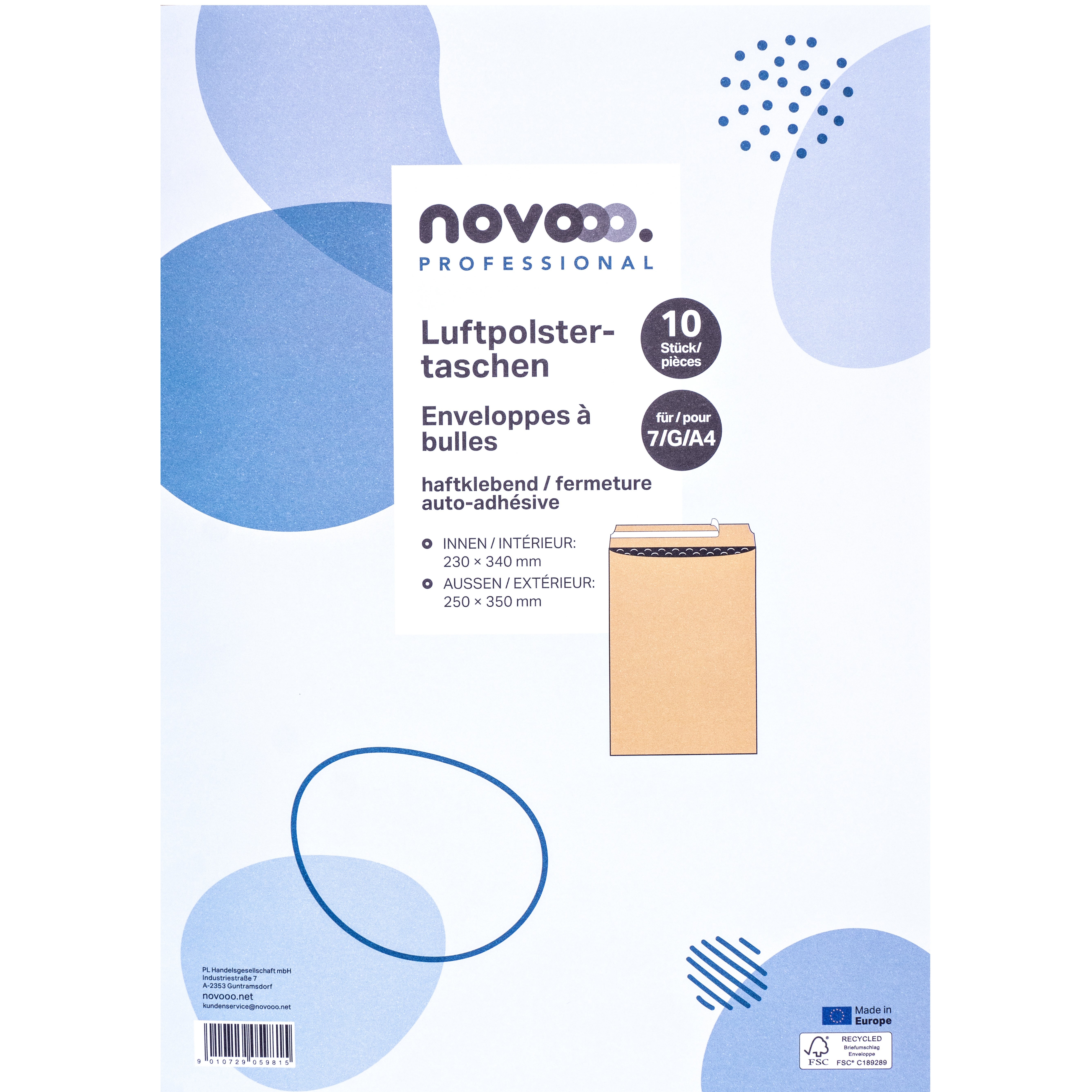 photo NOVOOO Enveloppe molleton Recyclé E-1712127 marron, 230x340mm 10 pièces