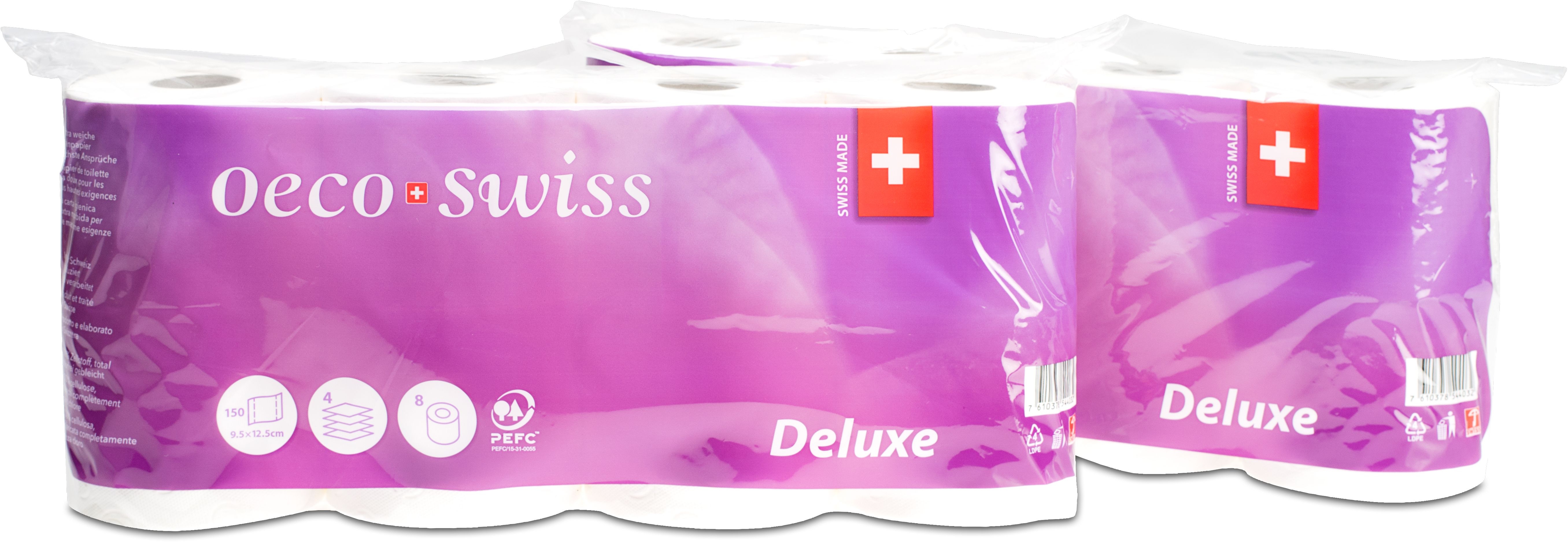 OECO SWISS Toilettenpapier Deluxe 1584427 4-lagig, 8 Rollen à 150 Blatt