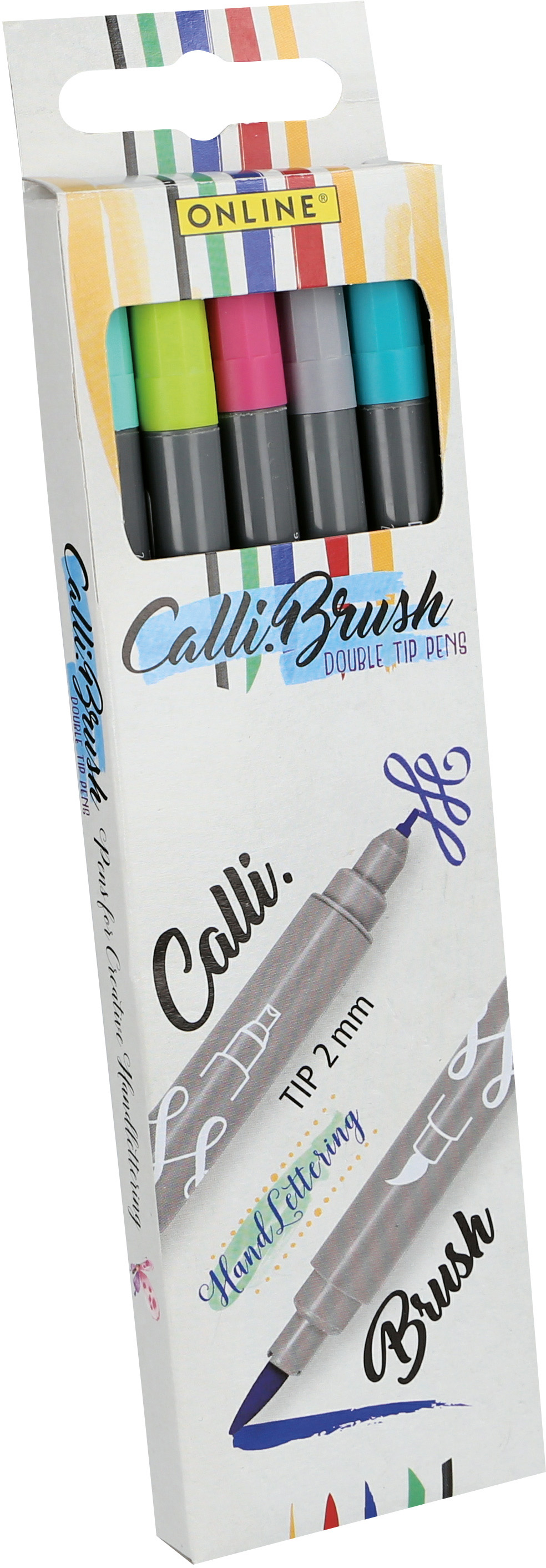 ONLINE Calli Brush Summer Edition 19135 5 couleurs Double Tip, 2mm