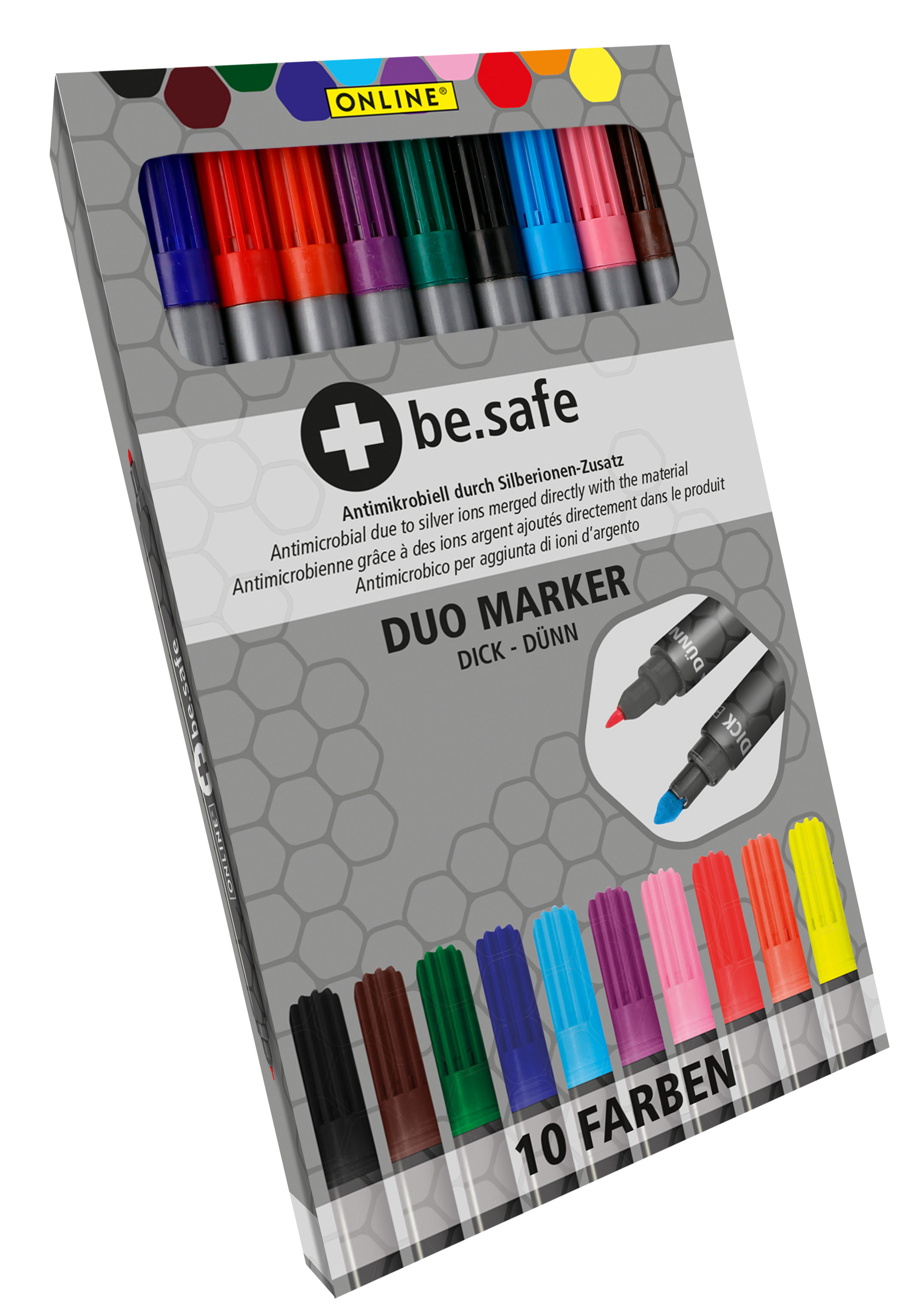 ONLINE Duo Marker Be.Safe 2281 Boîte en carton, 10 couleurs