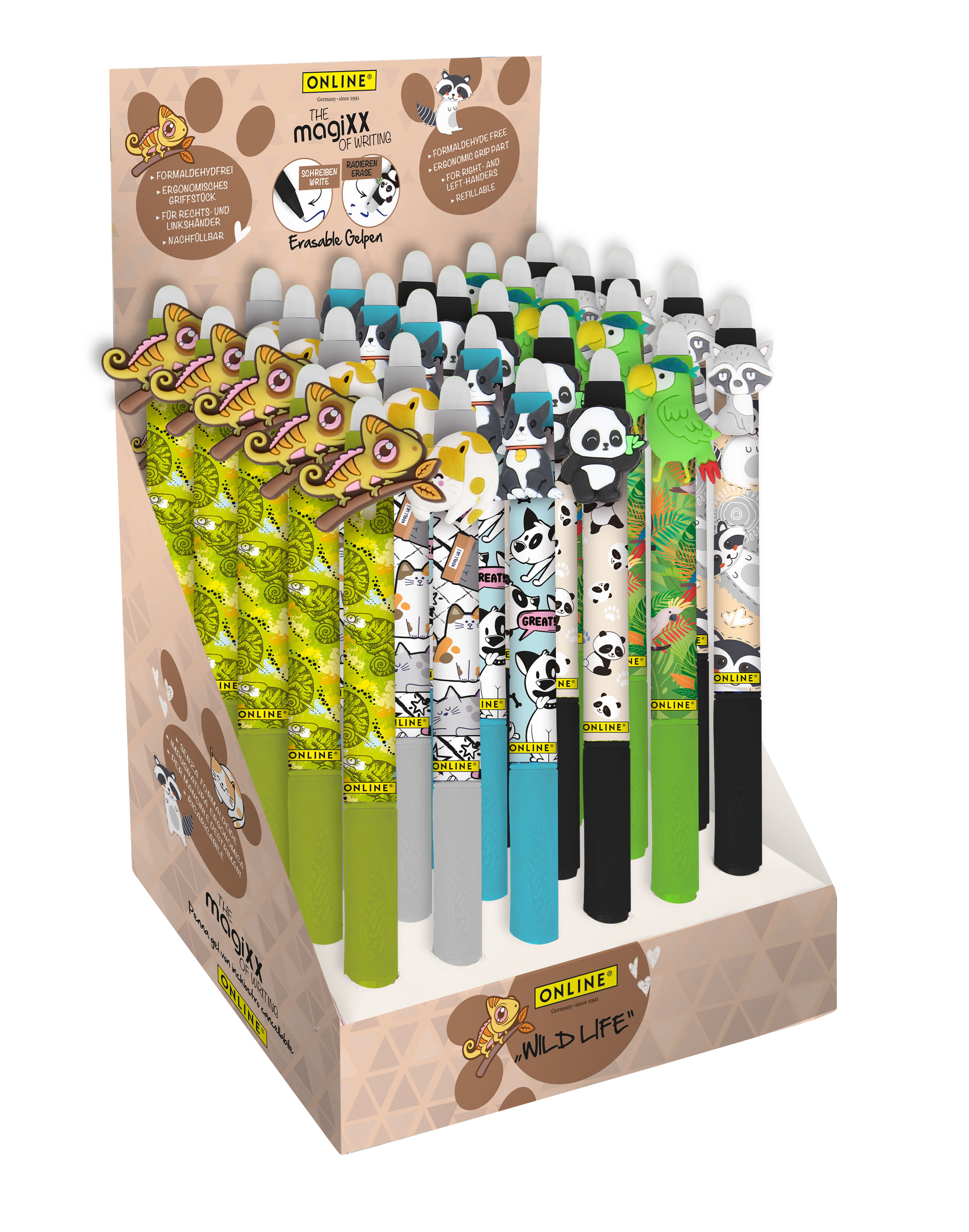 photo ONLINE Stylo gel magiXX Wild Life 35490/30 Display, assorti 30 pièces