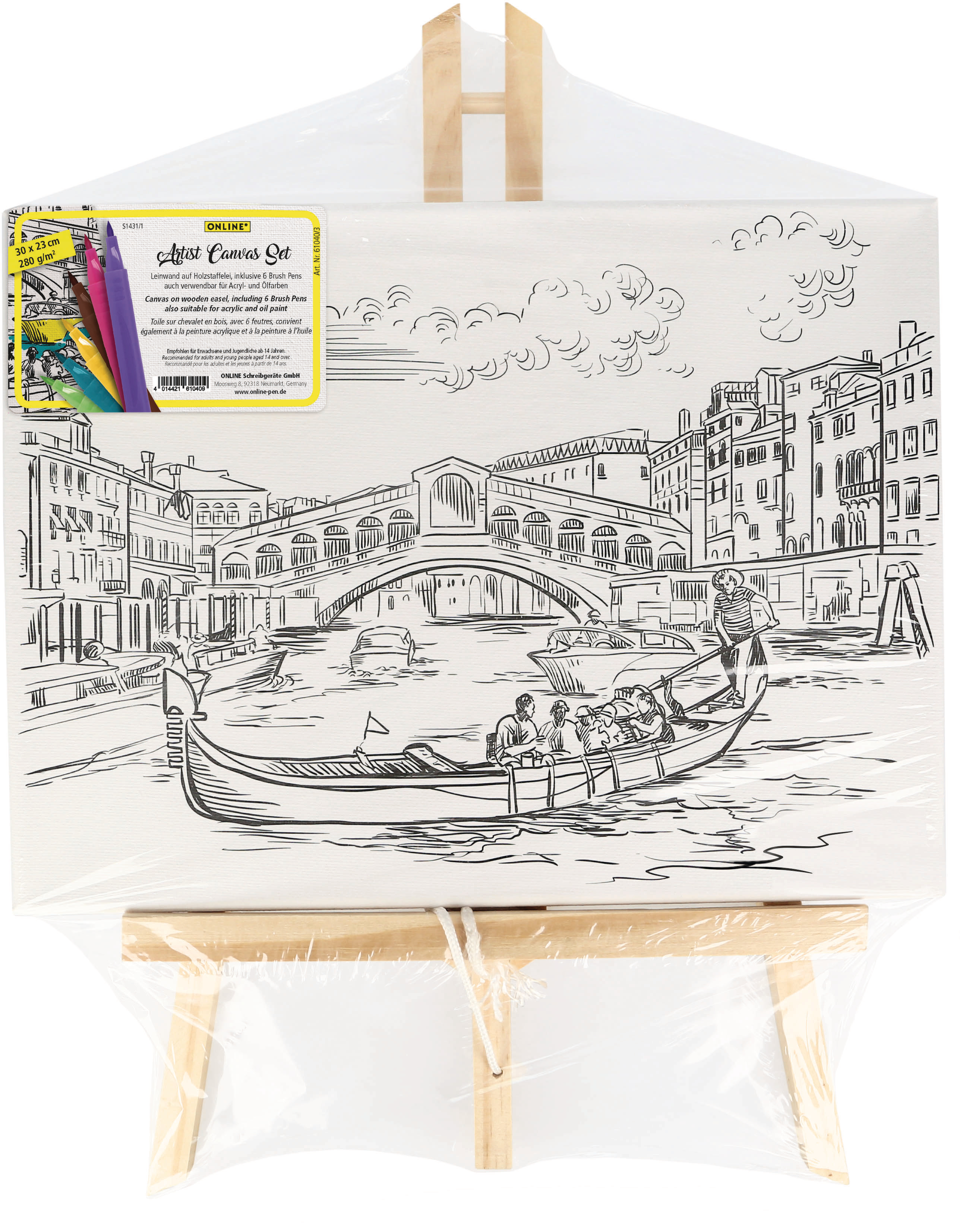 ONLINE Artist Canvas Set Venice 61040/3 incl. 6 Brushpens 30x23cm