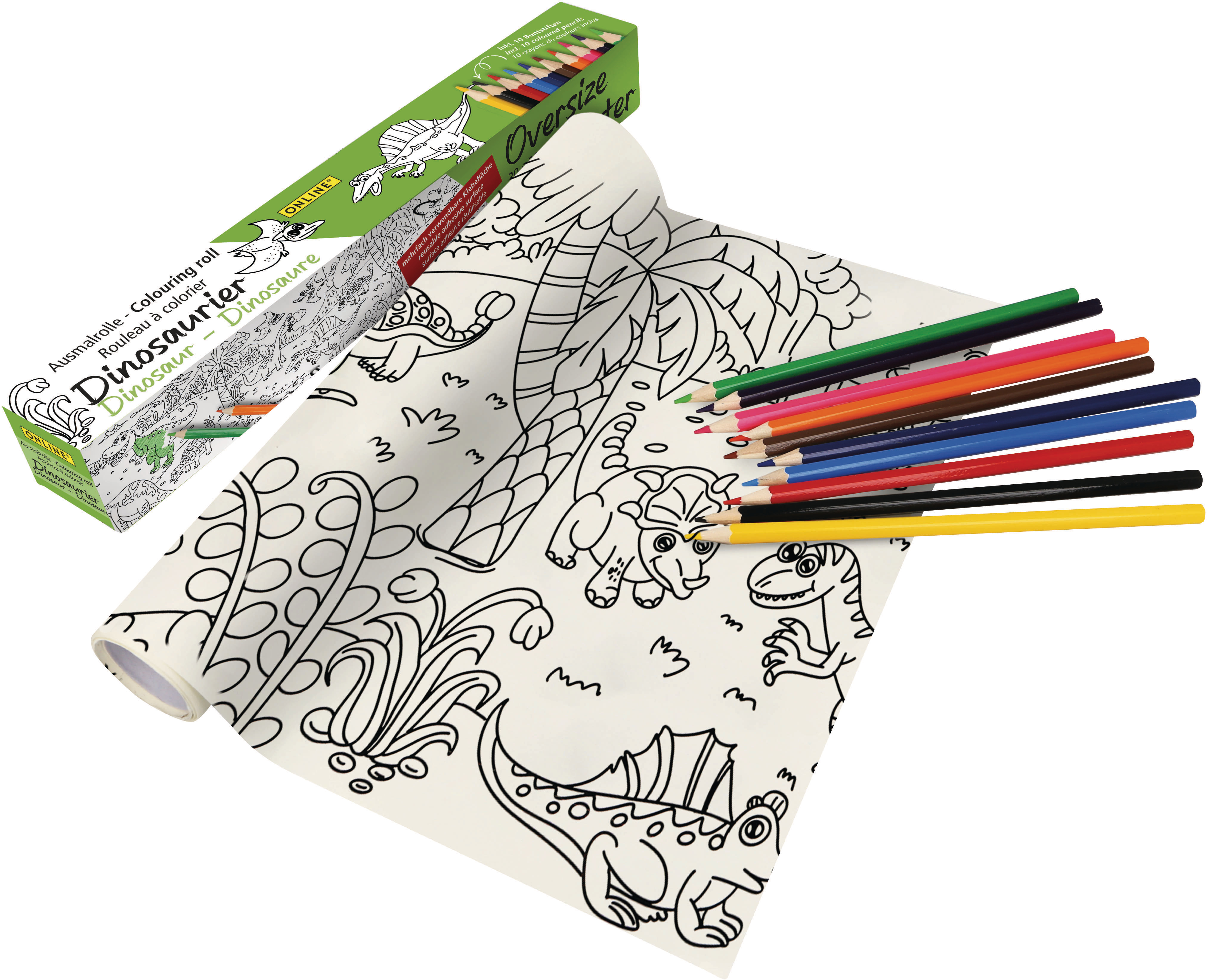 ONLINE Rouleau à colorier Dino 61044/6 incl. 10 crayons couleur