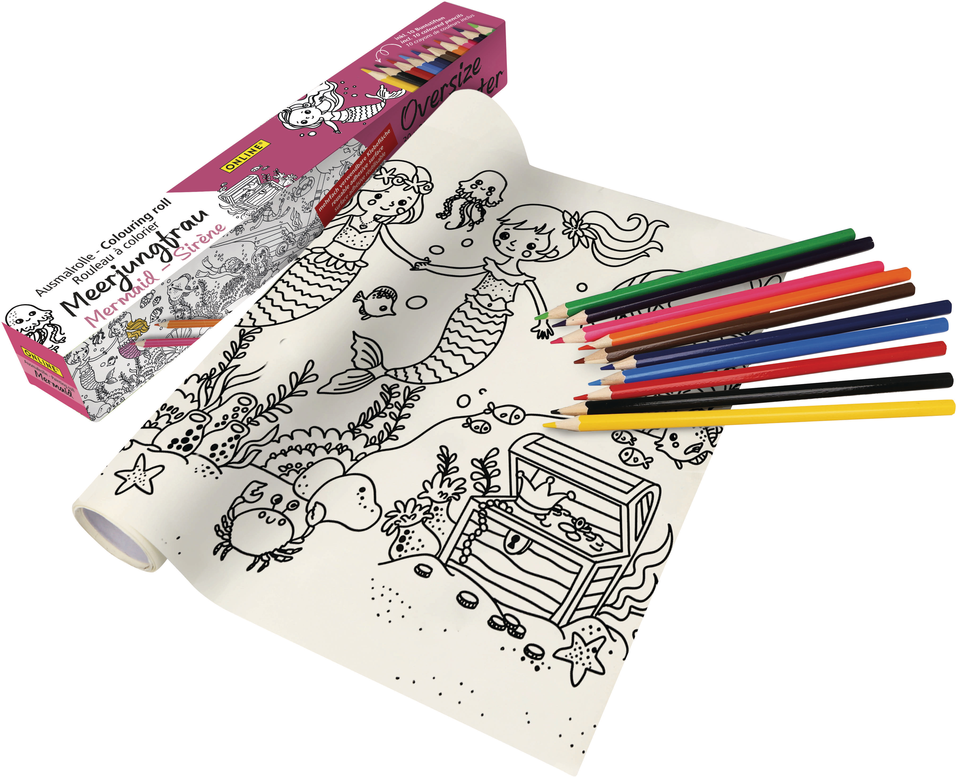 ONLINE Rouleau à colorier Sirène 61045/6 incl. 10 crayons couleur