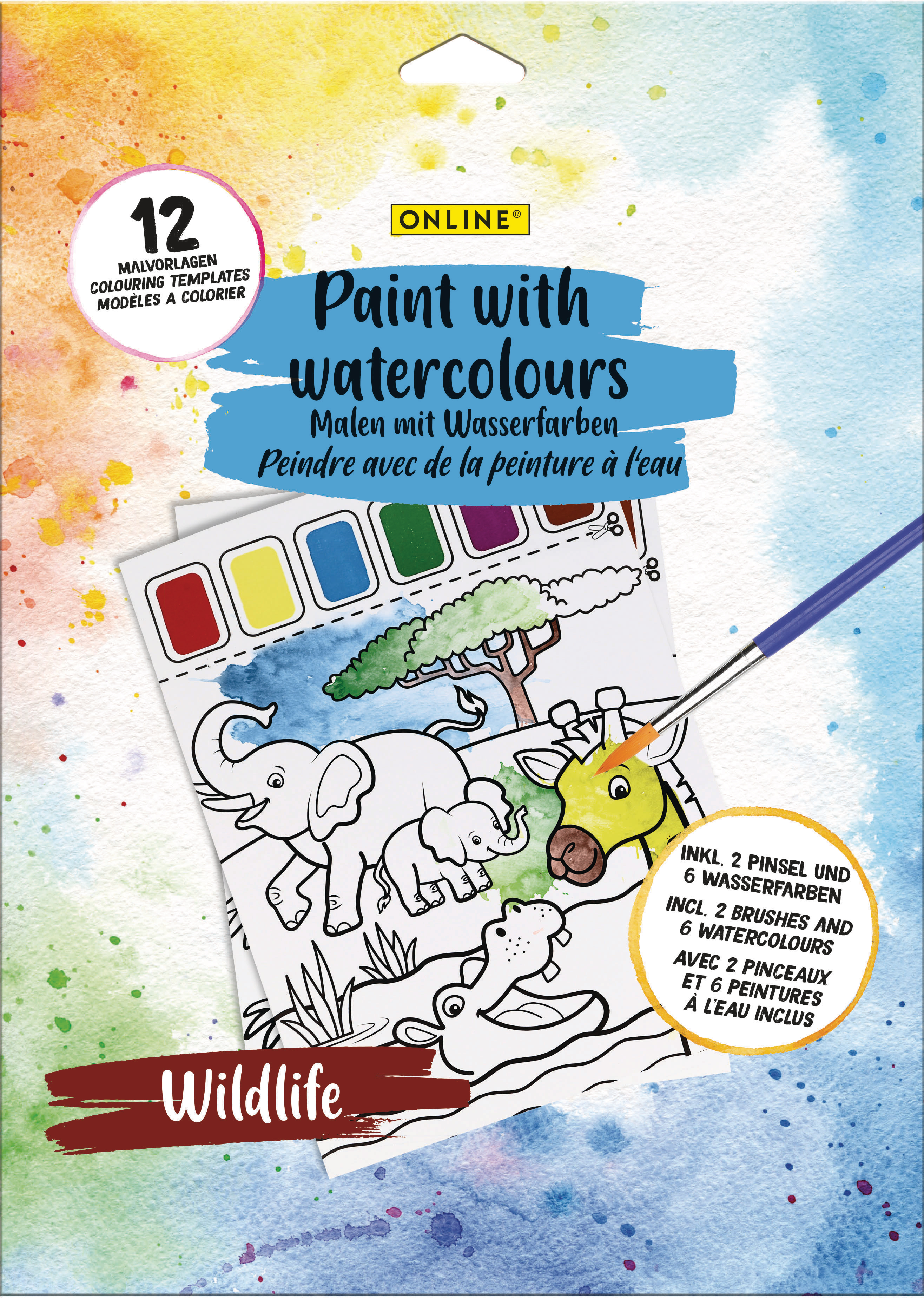 ONLINE Set Peinture à l'eau 61046/6 Wildlife 12 pièces