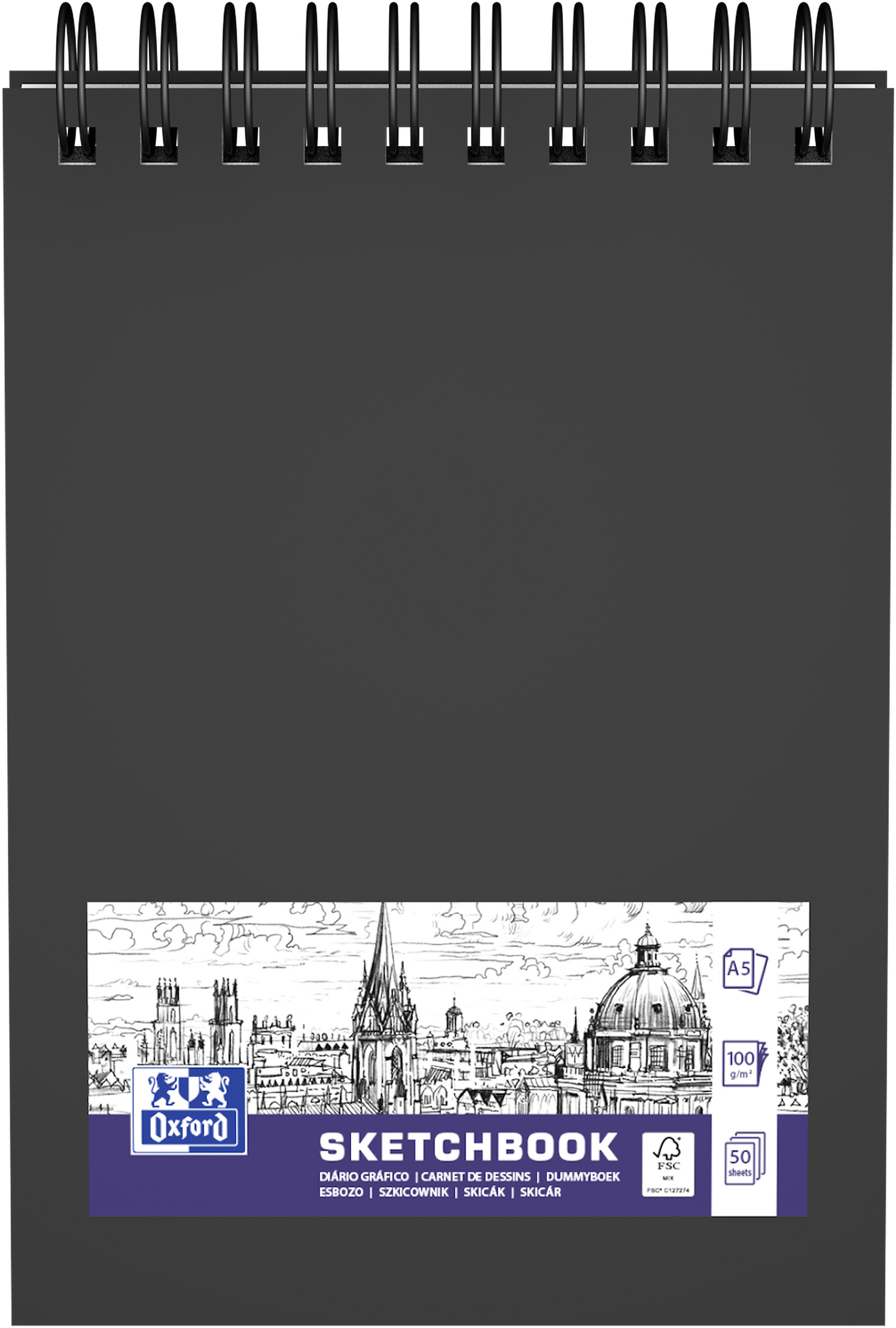 OXFORD Livre d'ésquisse A5 400152644 noir, blanco, 100g 50 feuilles