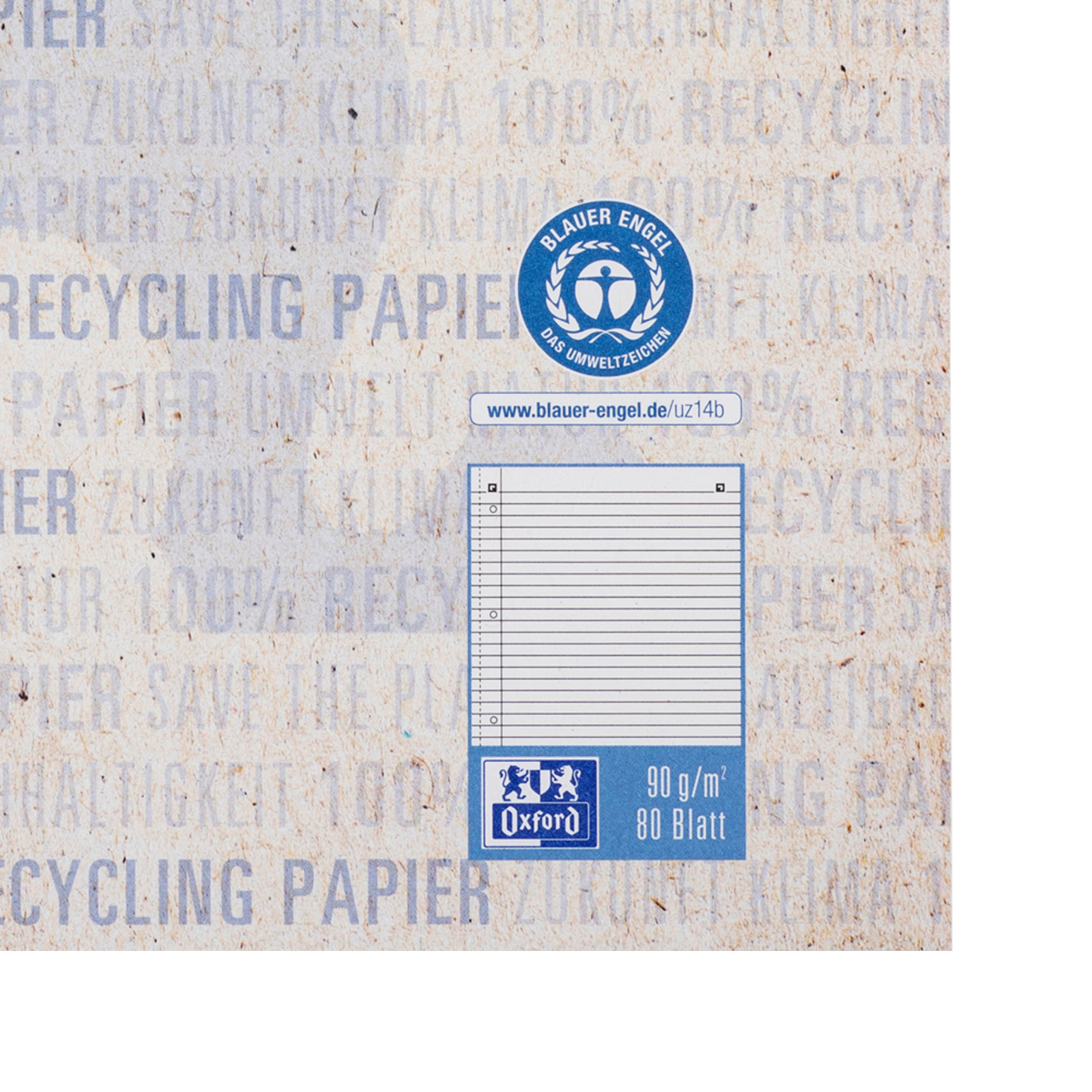 OXFORD Collegeblock Recycling A4 400159370 ligné, 90g 80 flls.