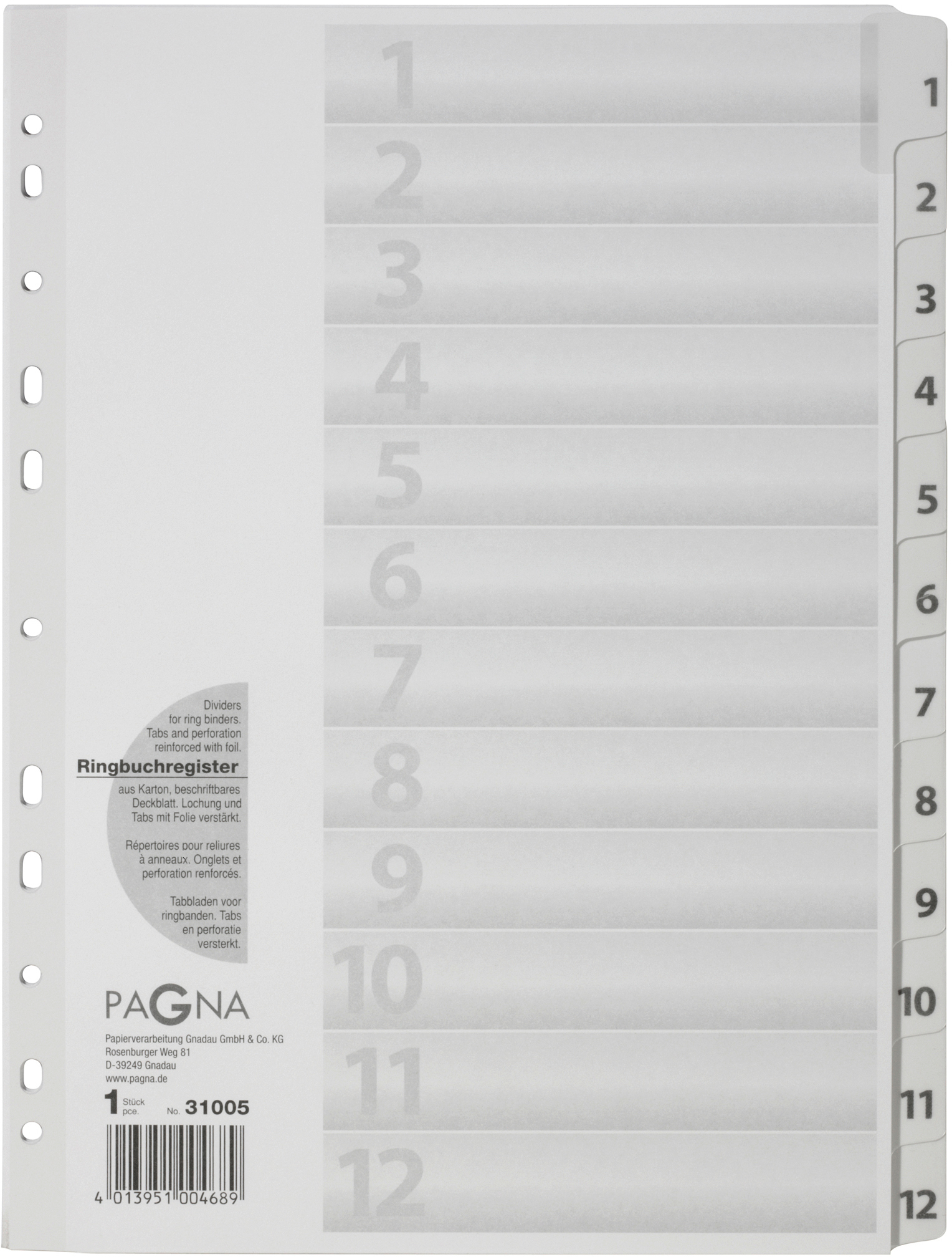 PAGNA Répertoire carton blanc A4 31005-08 12 pcs., 1-12