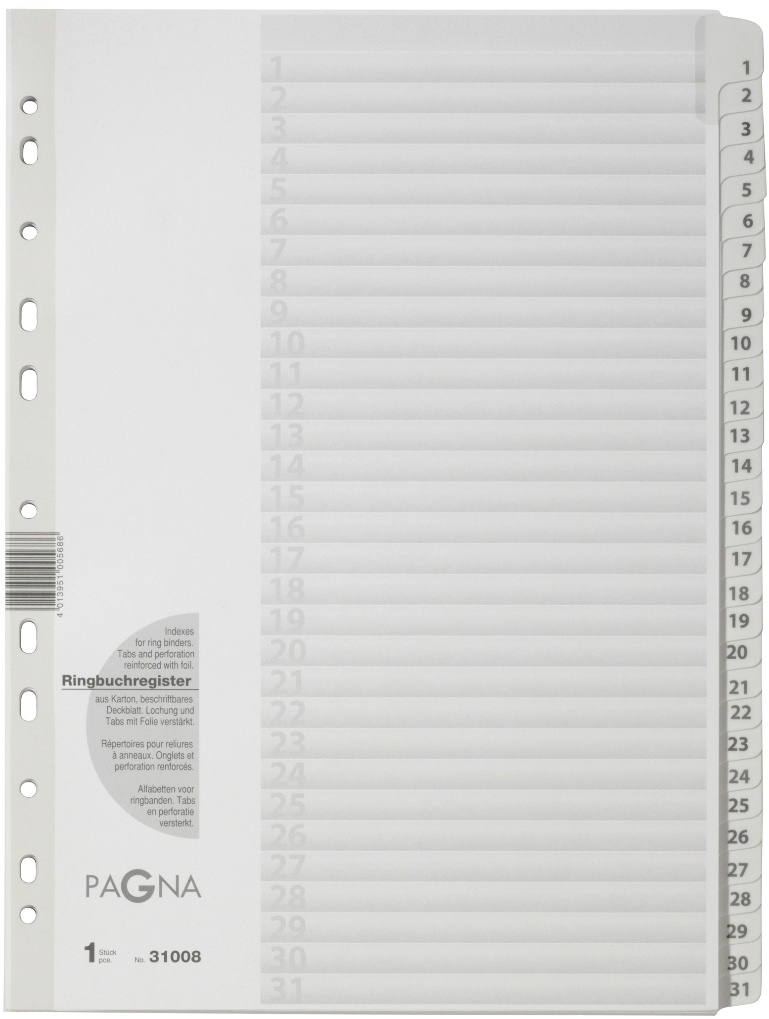 Register Karton A4 31008-08 weiss 1-31