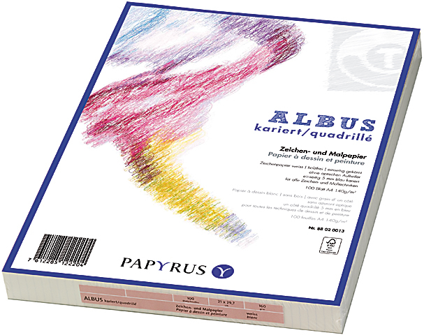 PAPYRUS Papier à dessin A3 88020012 140g, quadrillé 5mm 100 flls.