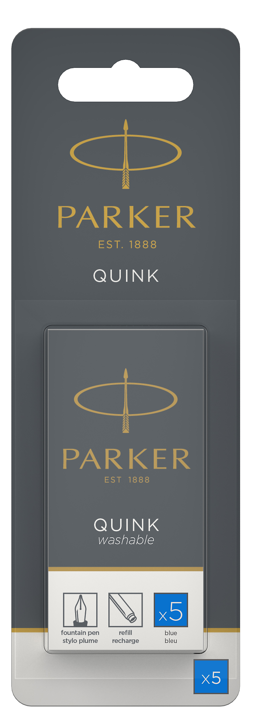 PARKER Cart. d'encre Quink 1950208 bleu, 5 pcs.