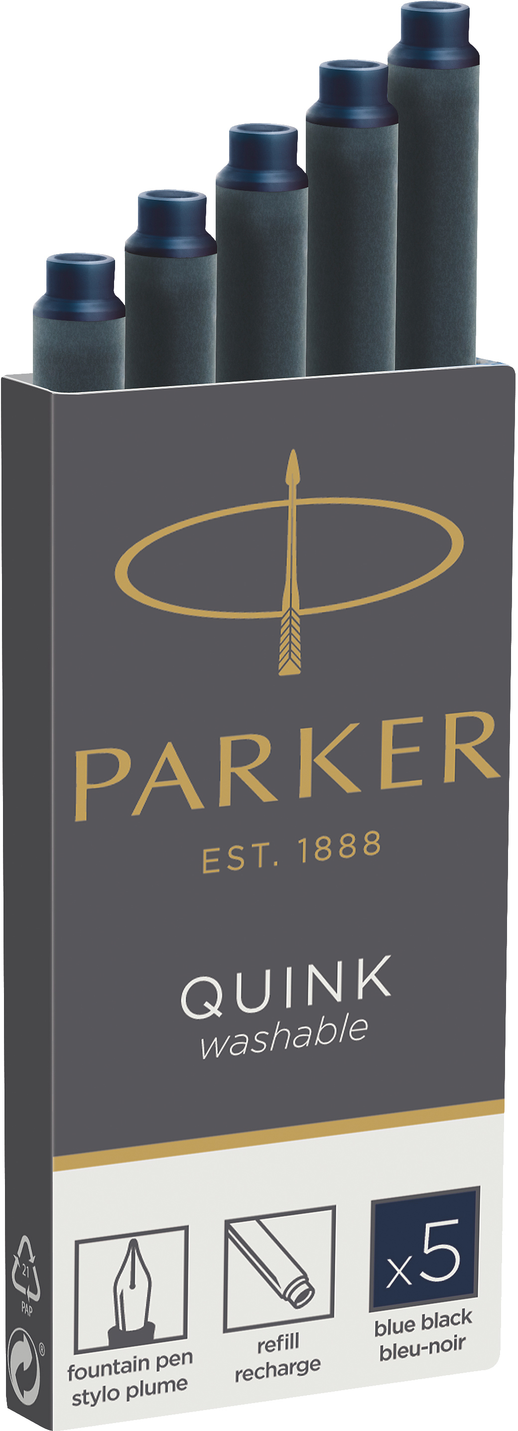 PARKER Cart. d'encre Quink Z 44 1950385 noir et bleu 5 pcs.